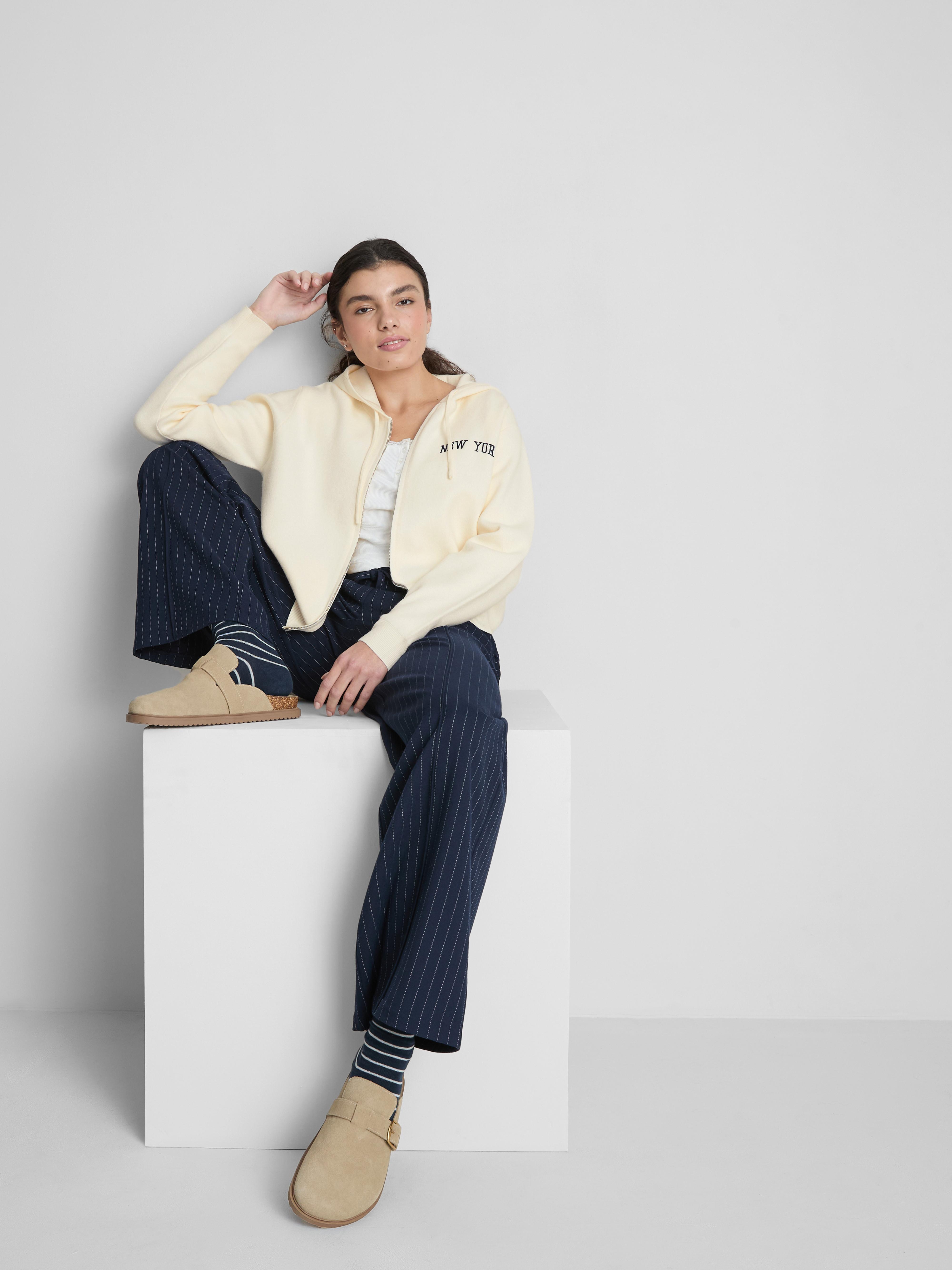 Women's Cream Knit Zip-Up Hoodie