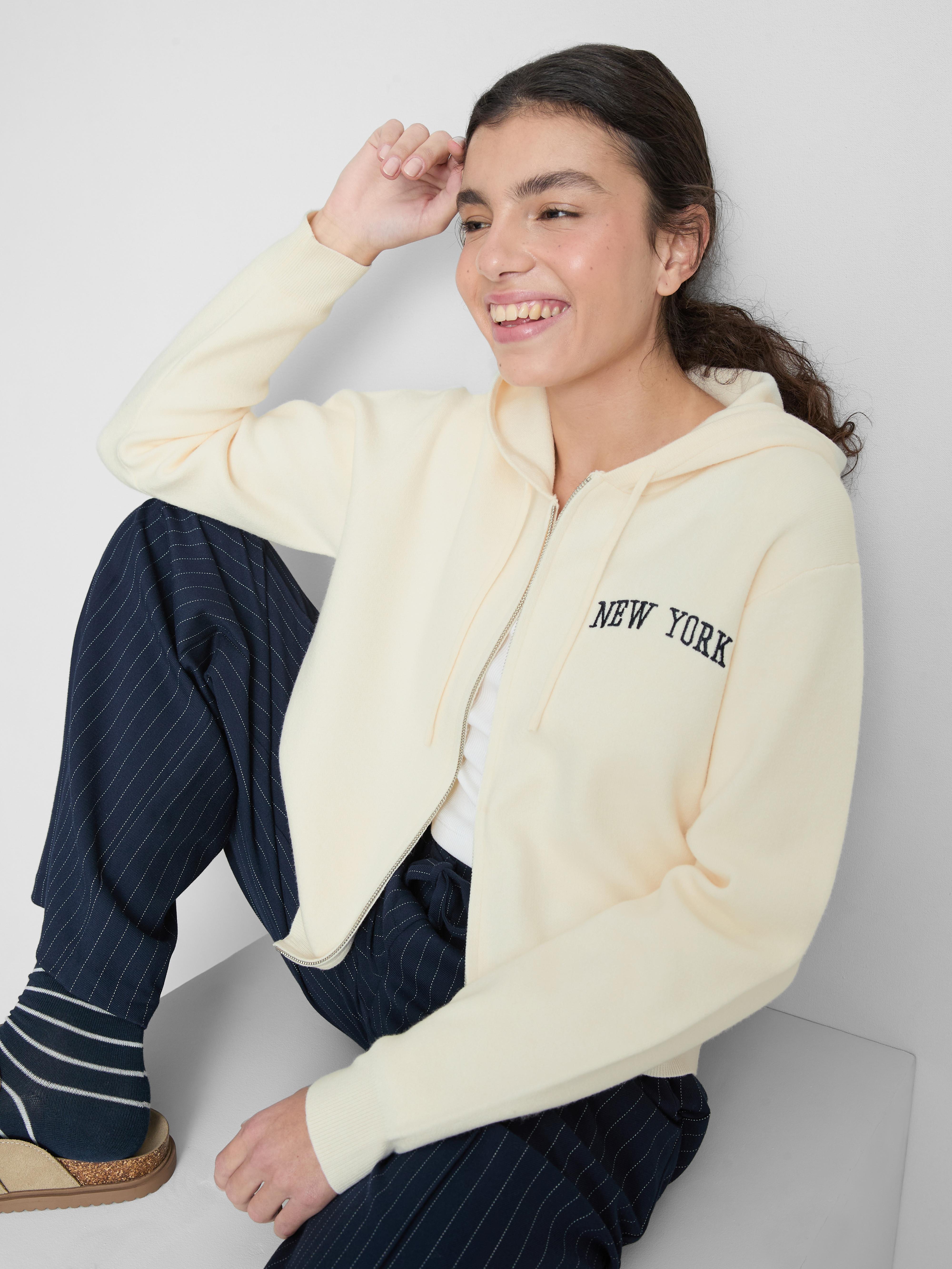 Women's Cream Knit Zip-Up Hoodie