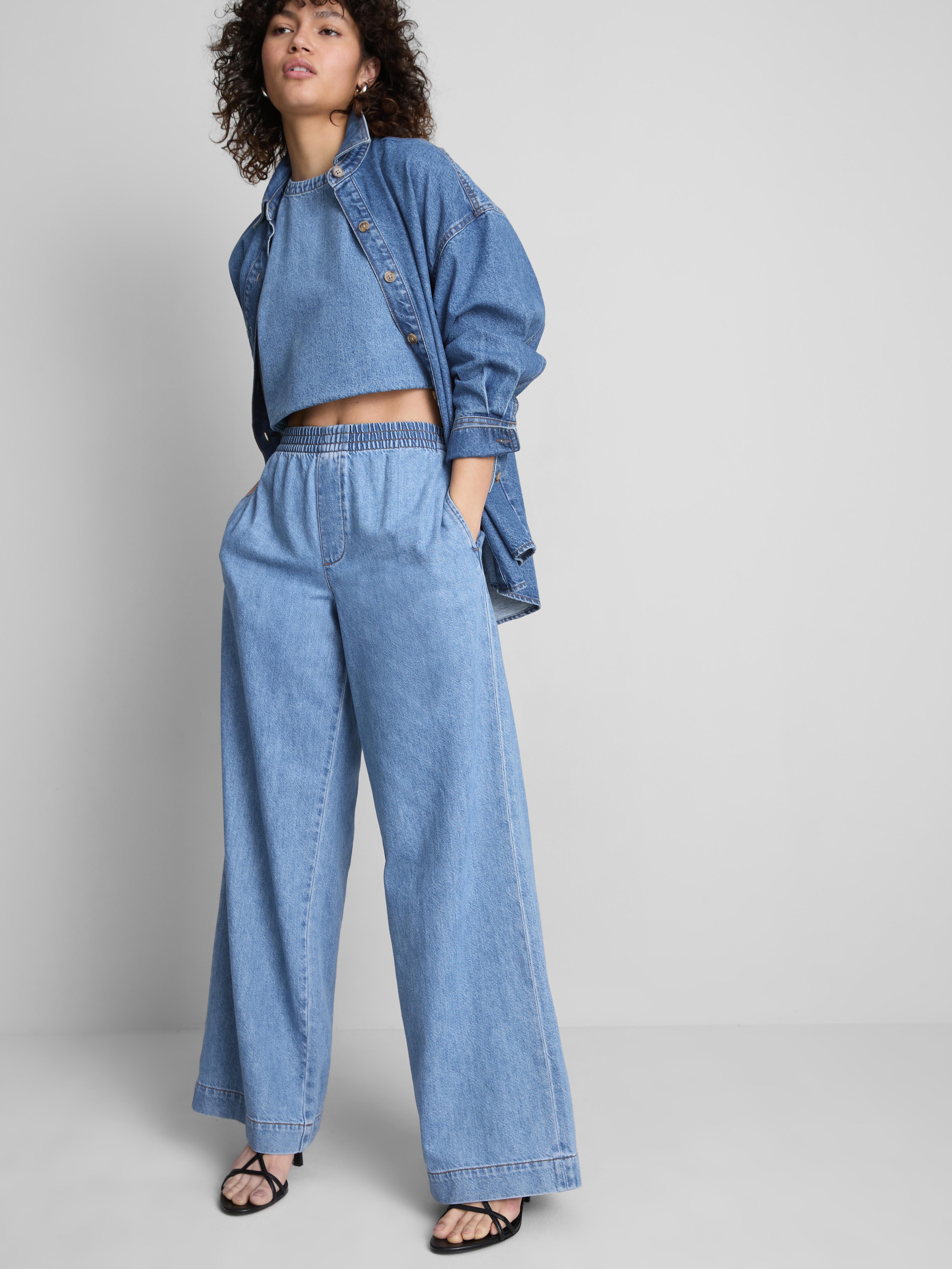 Jogginghose aus Baumwoll-Denim mit weitem Bein