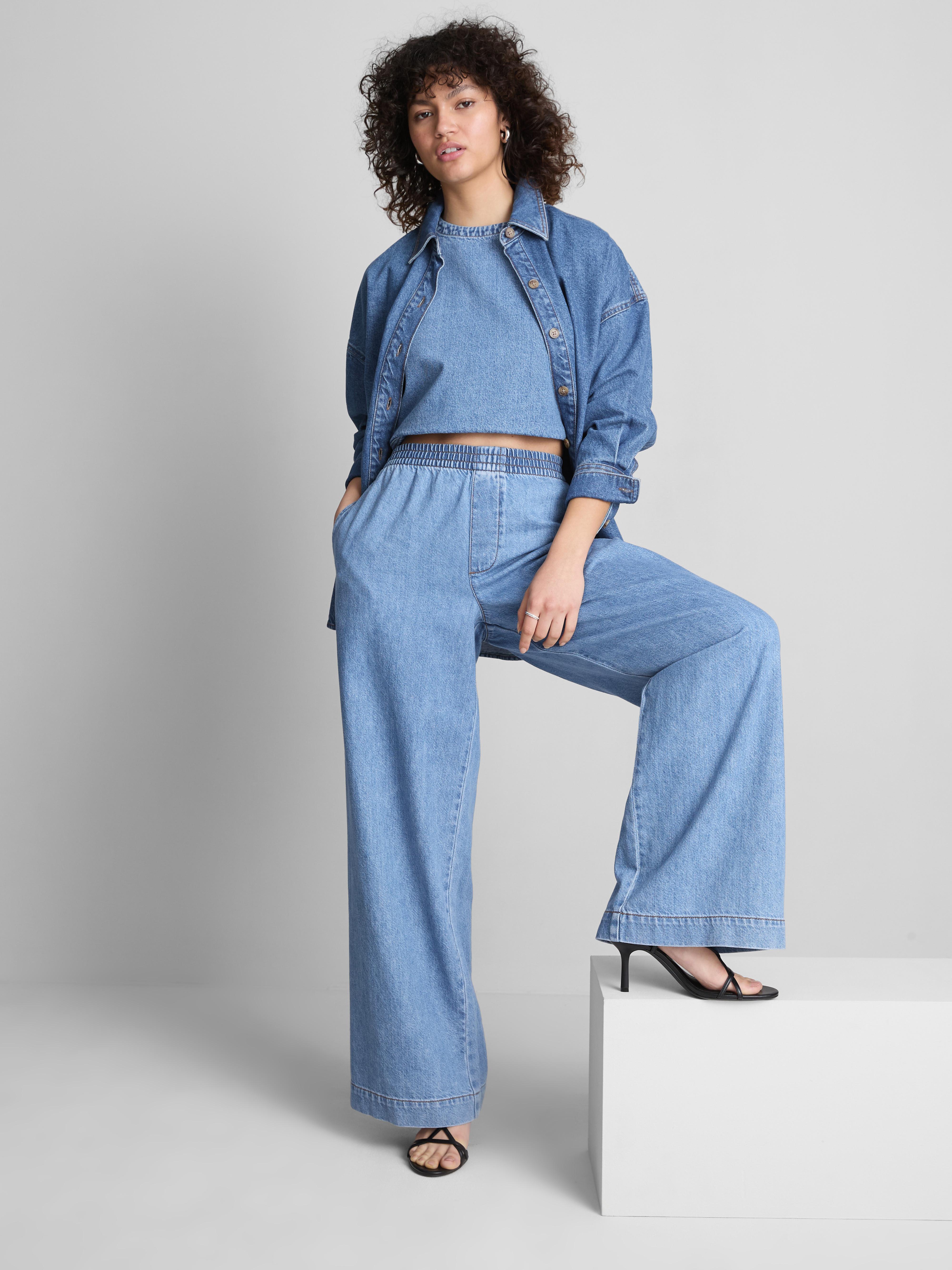 Jogginghose aus Baumwoll-Denim mit weitem Bein
