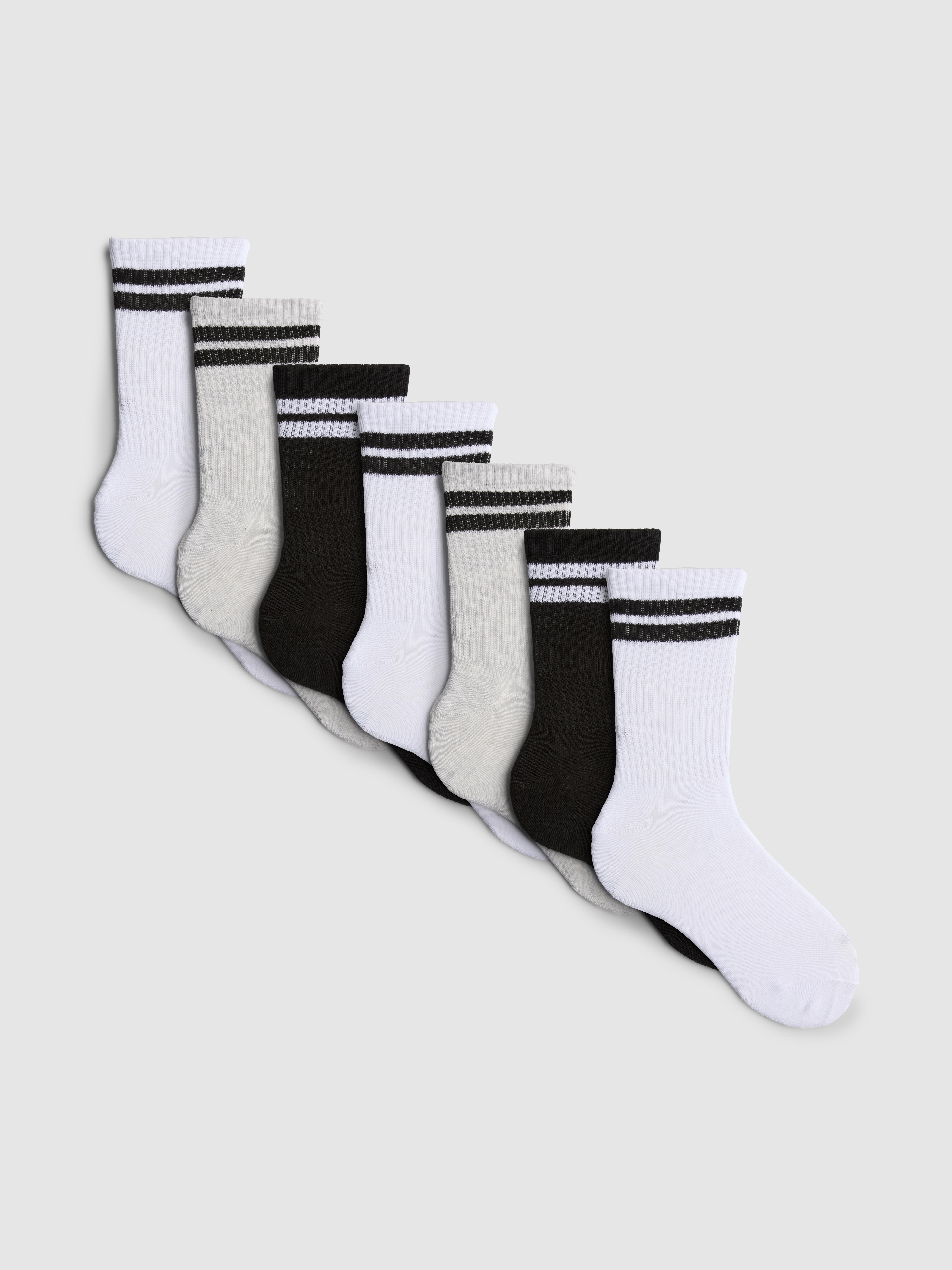 Boys Black/White 7pk Ribbed Sports Socks