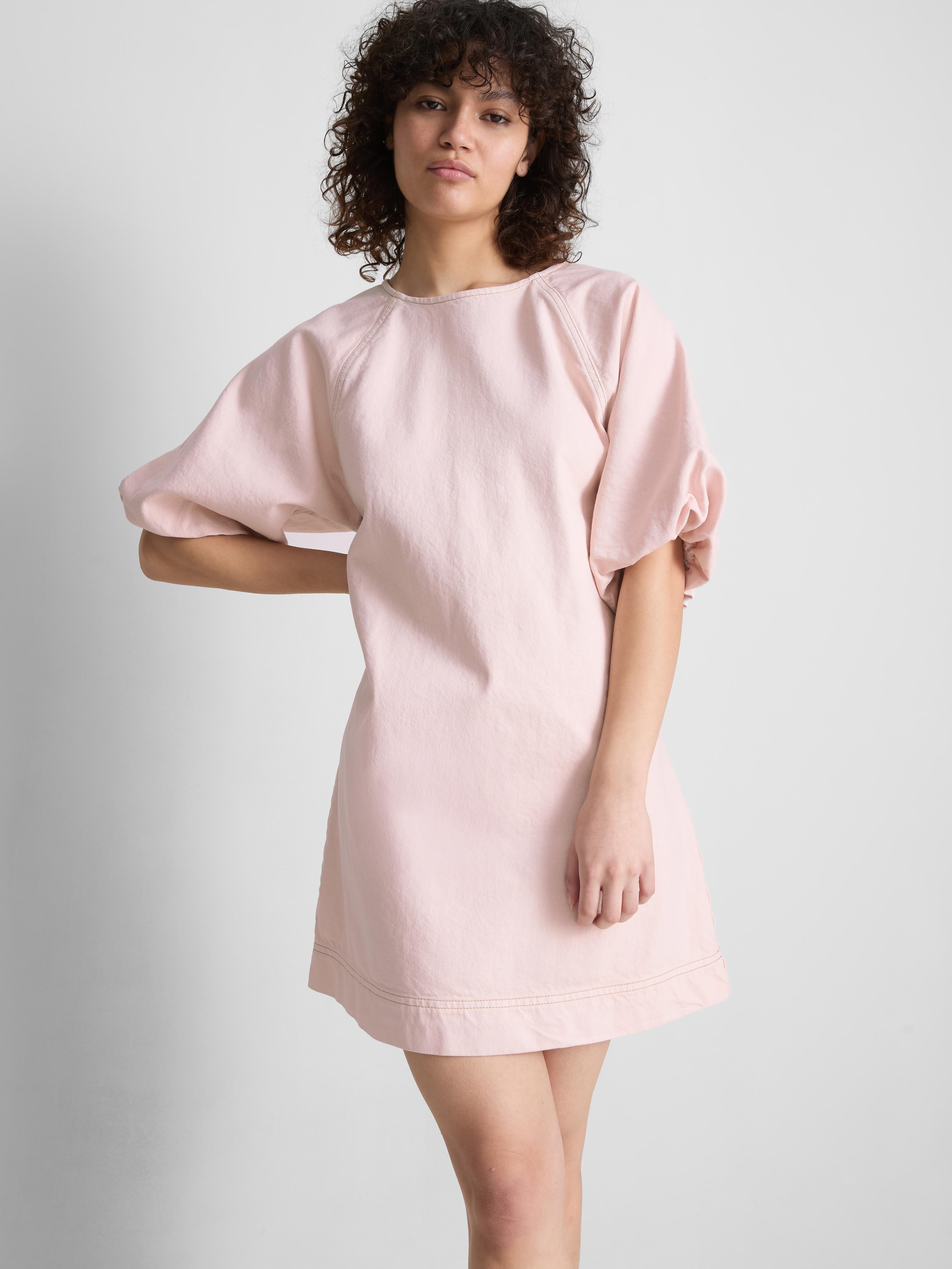 Cotton Denim Puff Sleeve Mini Dress