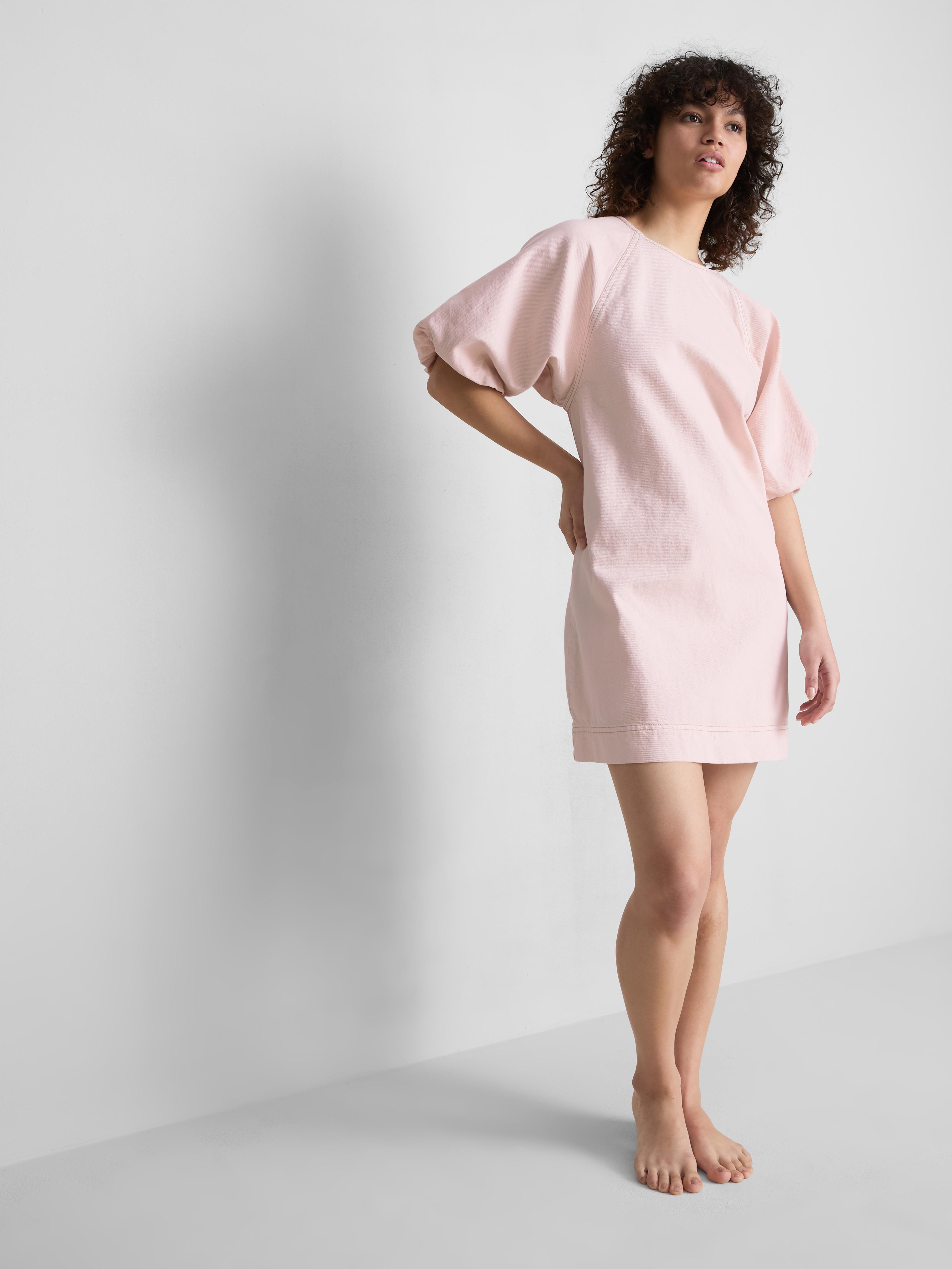 Cotton Denim Puff Sleeve Mini Dress