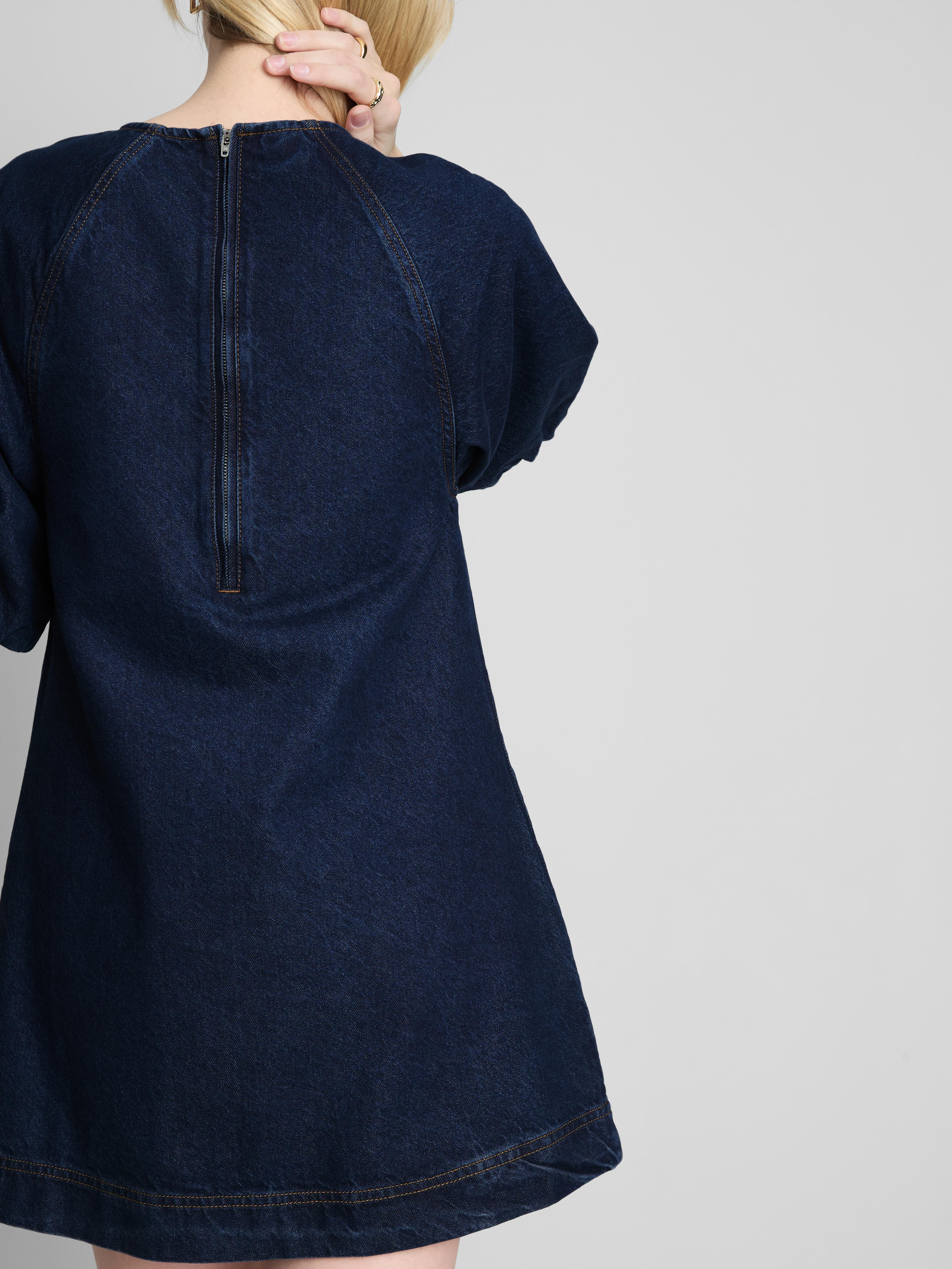 Rochie mini din denim din bumbac cu mâneci bufante