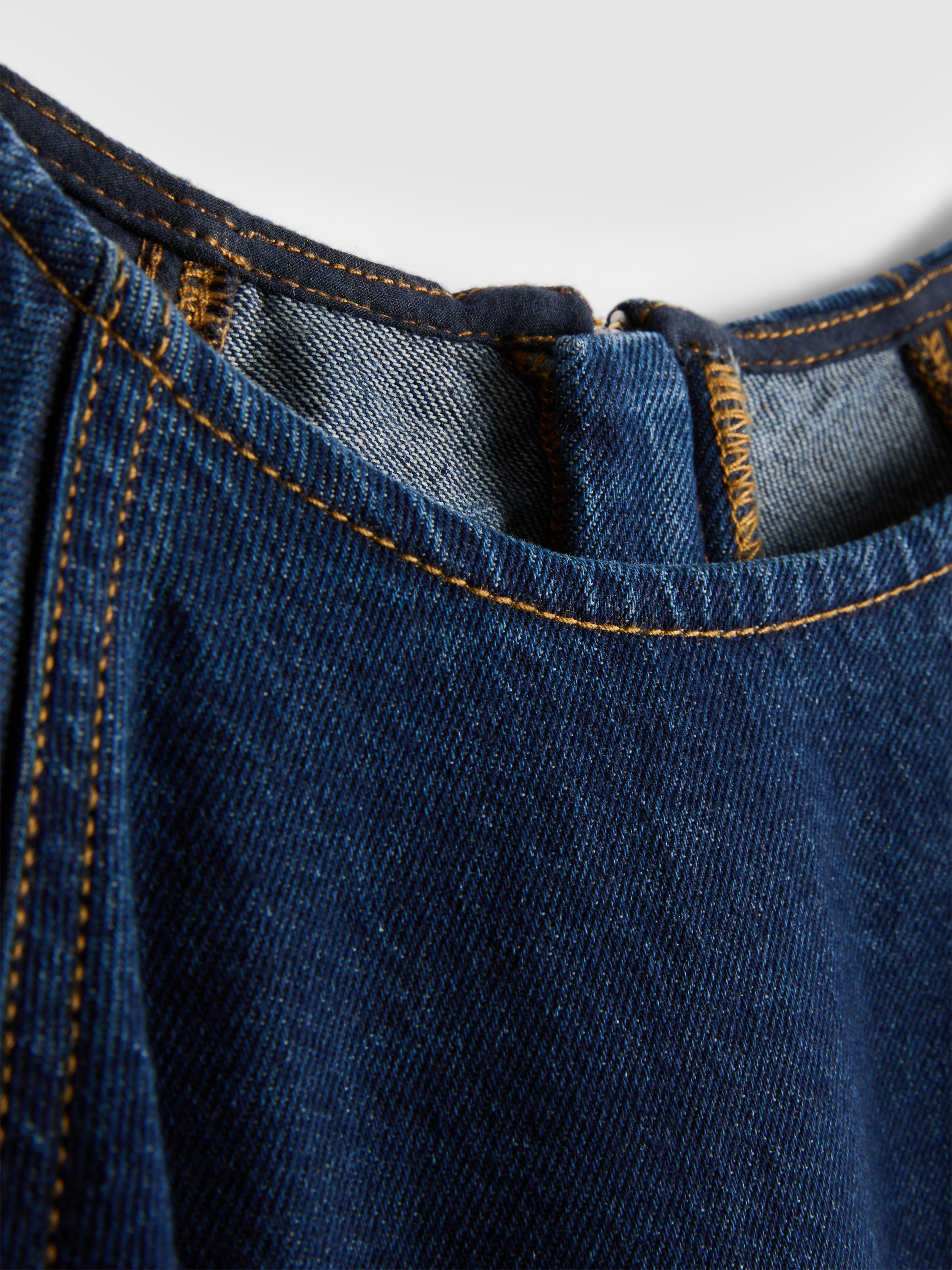 Rochie mini din denim din bumbac cu mâneci bufante