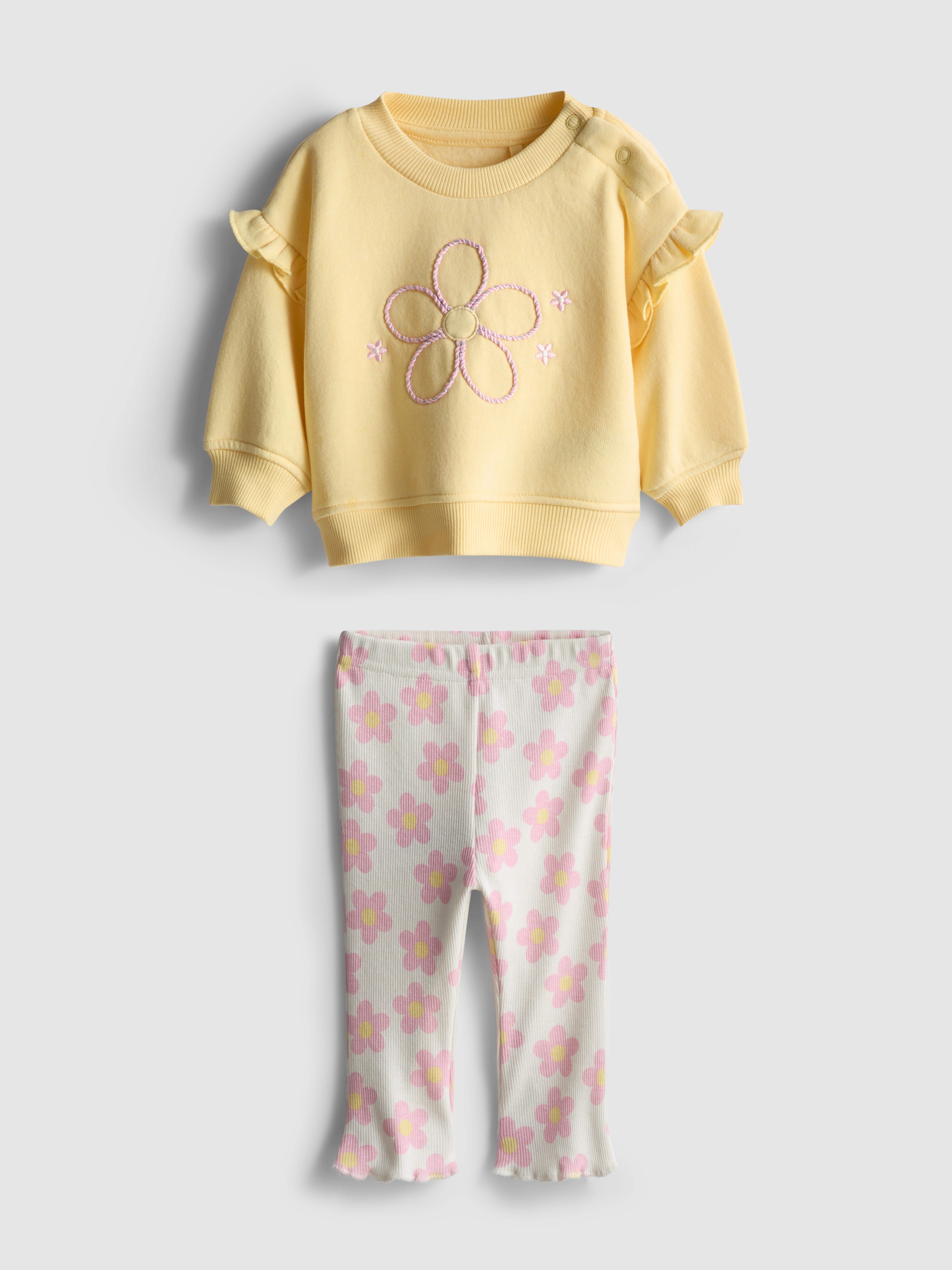 0-36mths | Floral Ruffle Sweatshirt and Flare Leggings Set