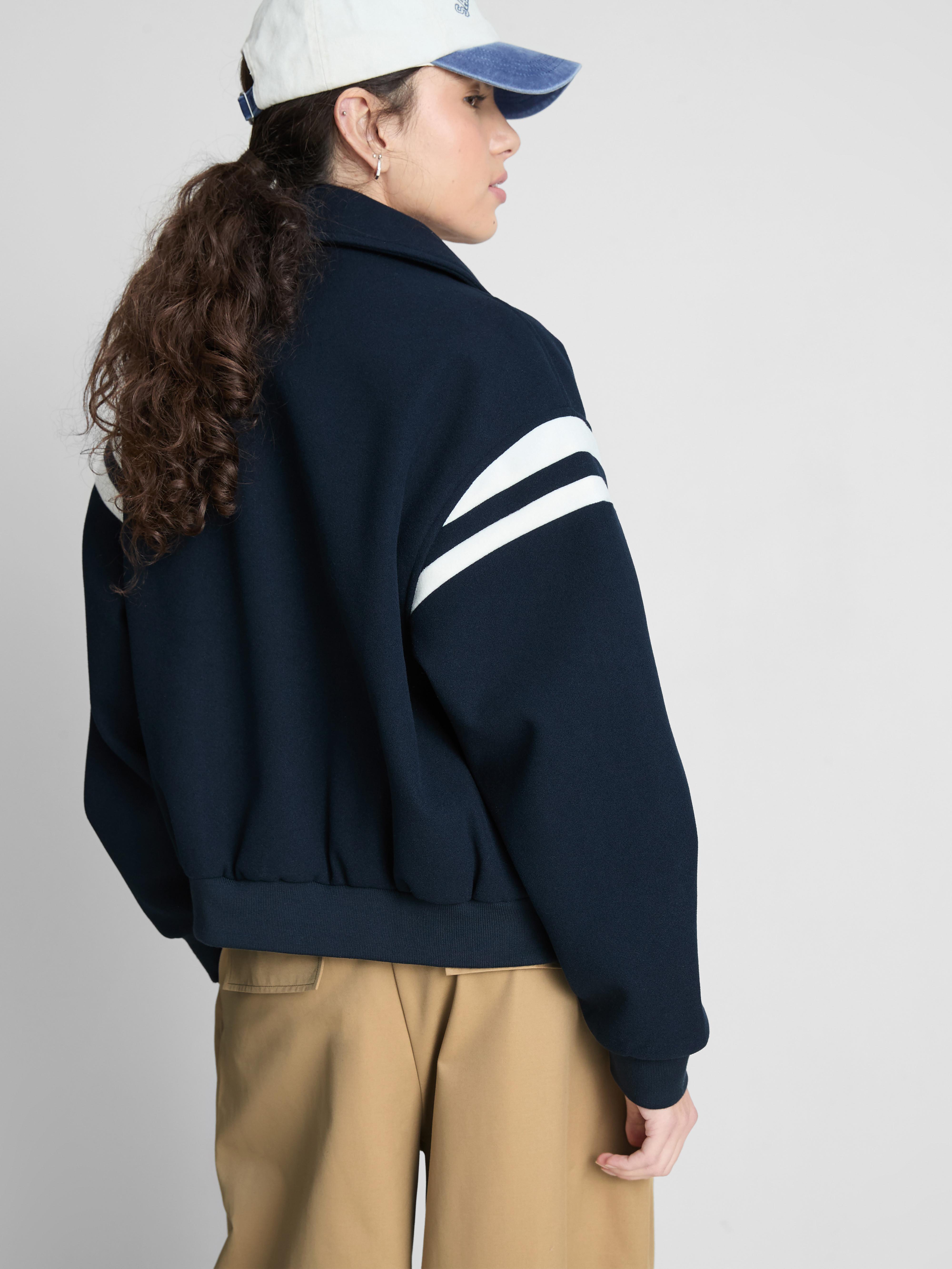 Women's Navy Stripe Detail Varsity Jacket