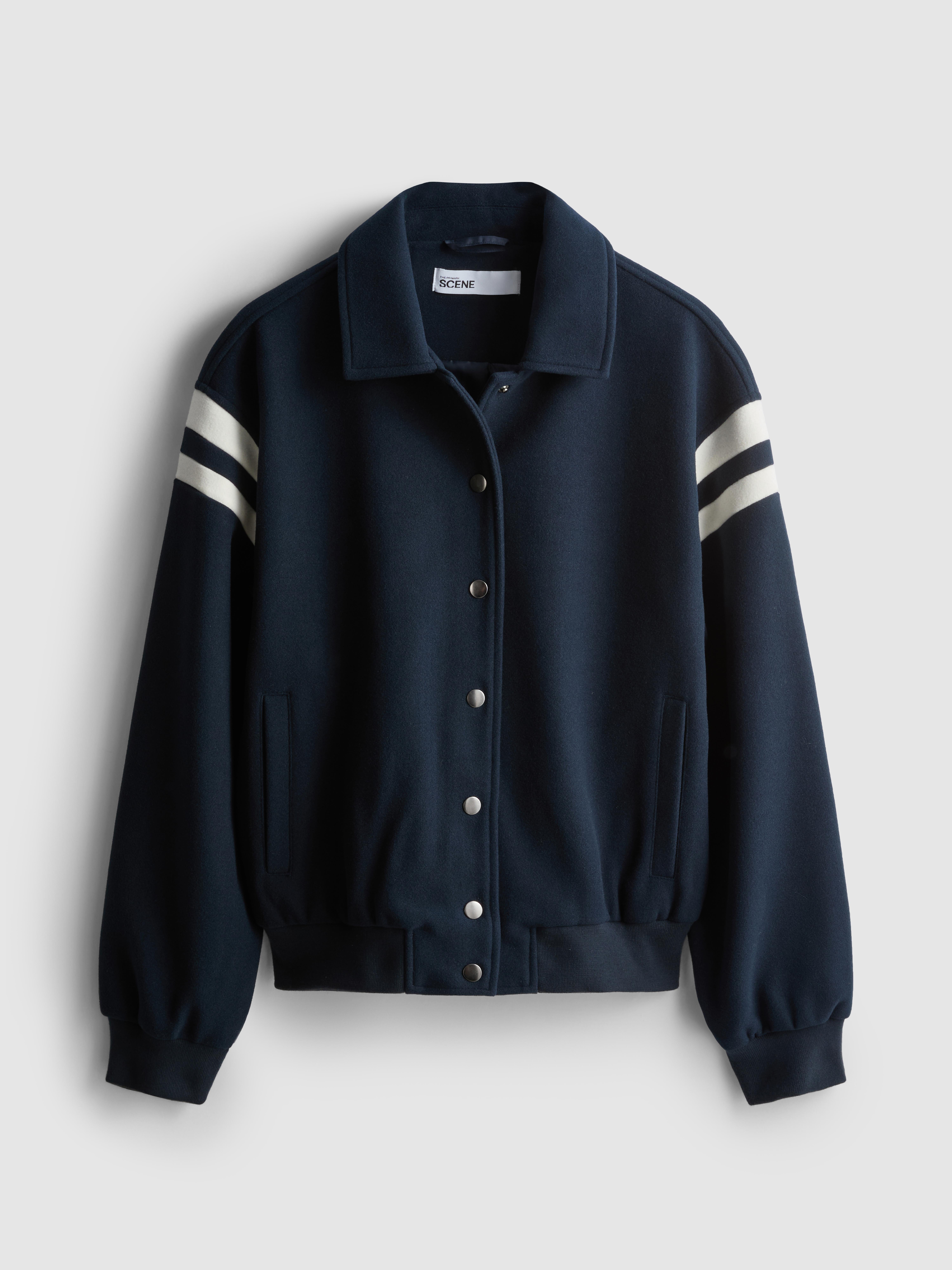 Women's Navy Stripe Detail Varsity Jacket