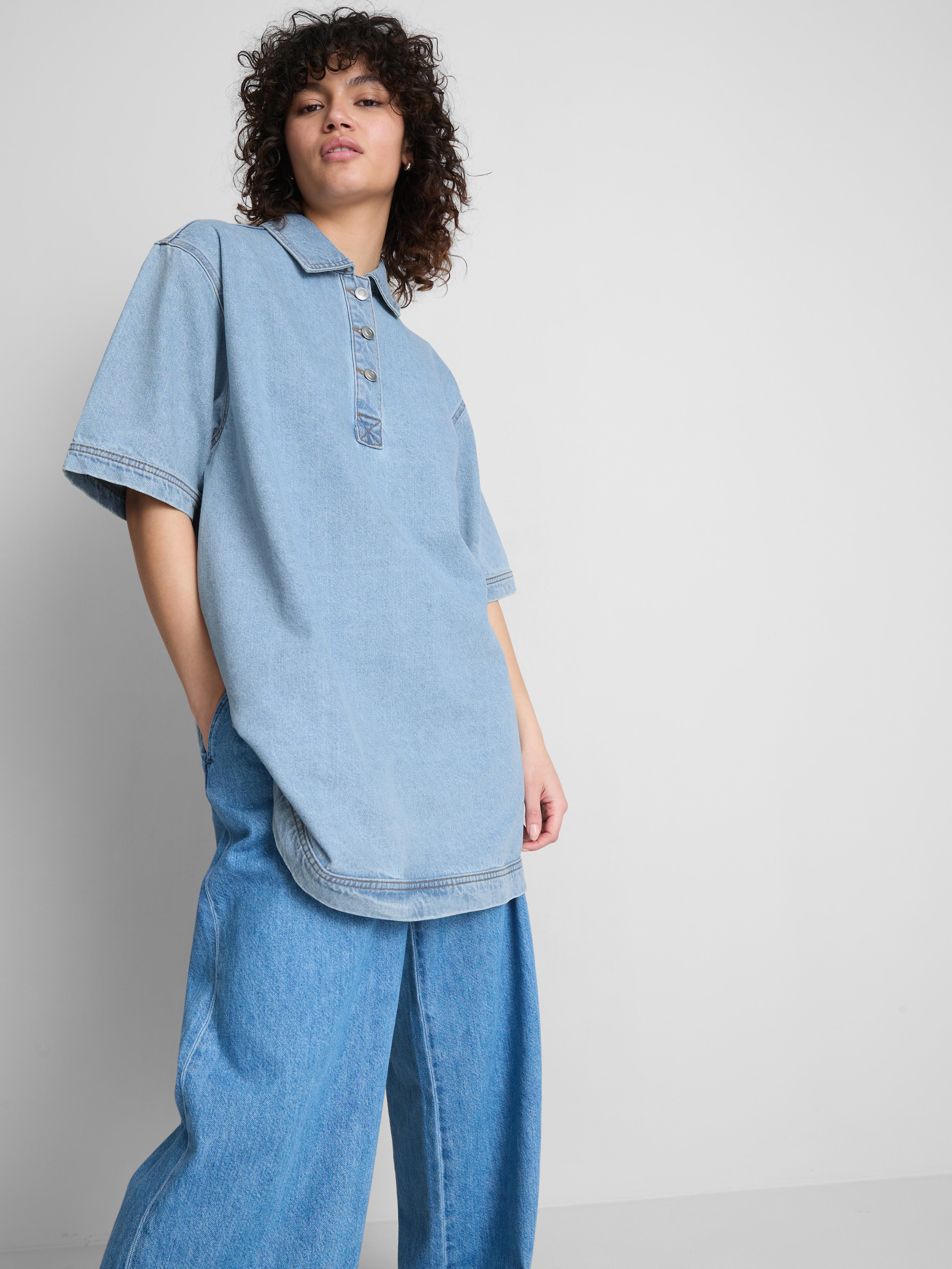 blue cotton shift dress Pretty in Pinstripes Blue Cotton Stripe Button Front Maxi Shirt Dress main image 1