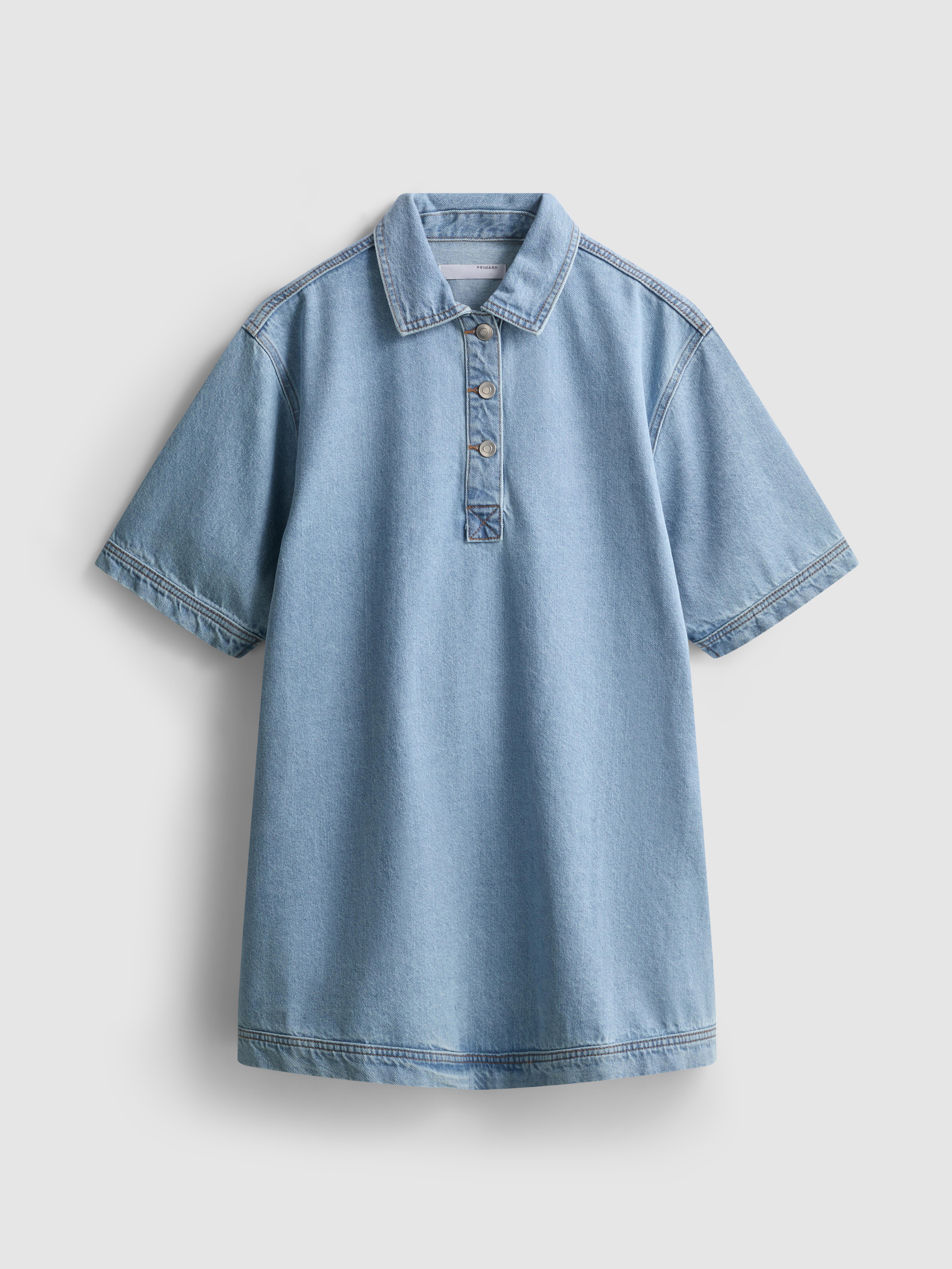 Women's Mid Blue Cotton Denim Collared Mini Shift Dress | Primark