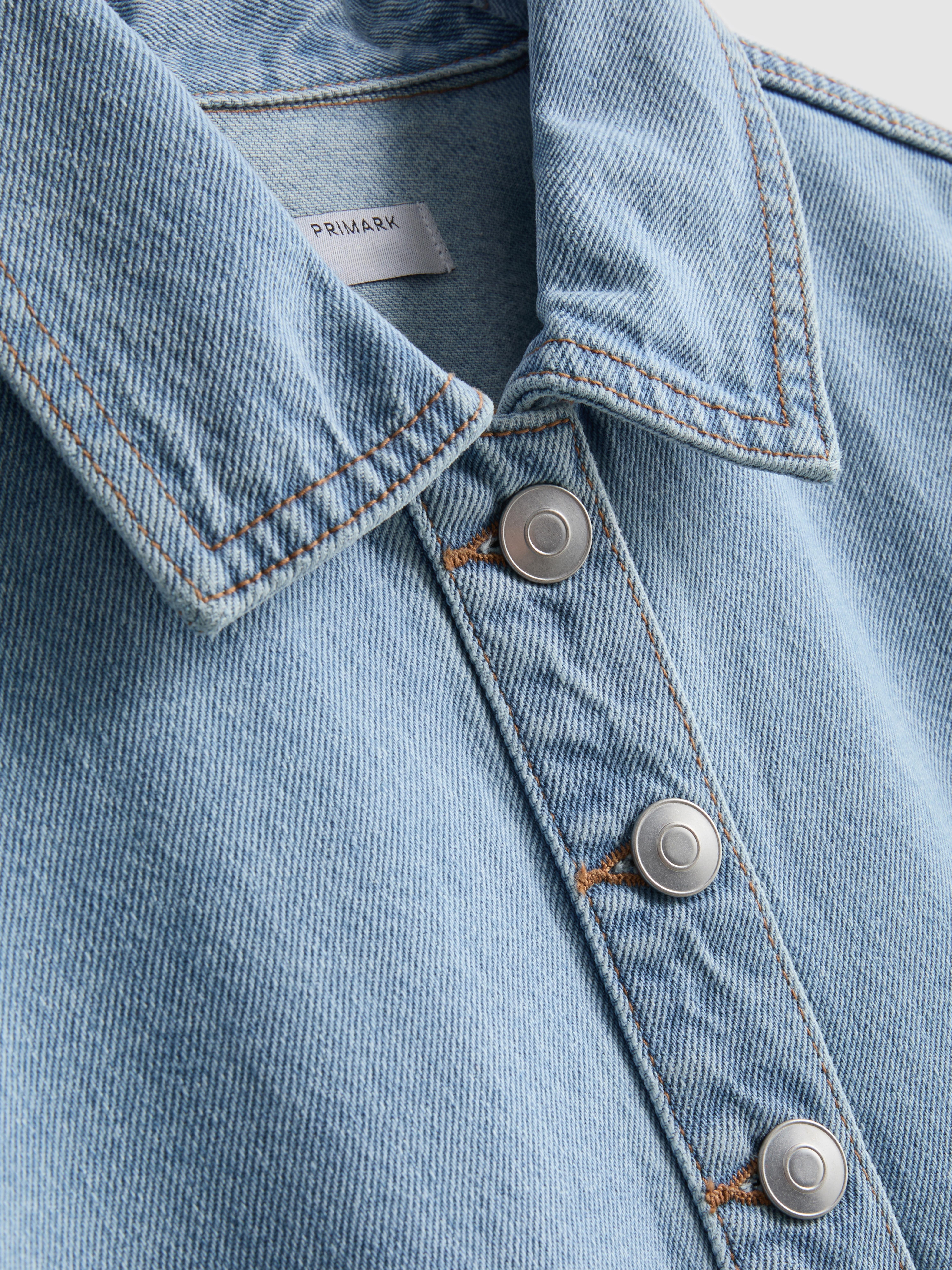 Women's Mid Blue Cotton Denim Collared Mini Shift Dress | Primark