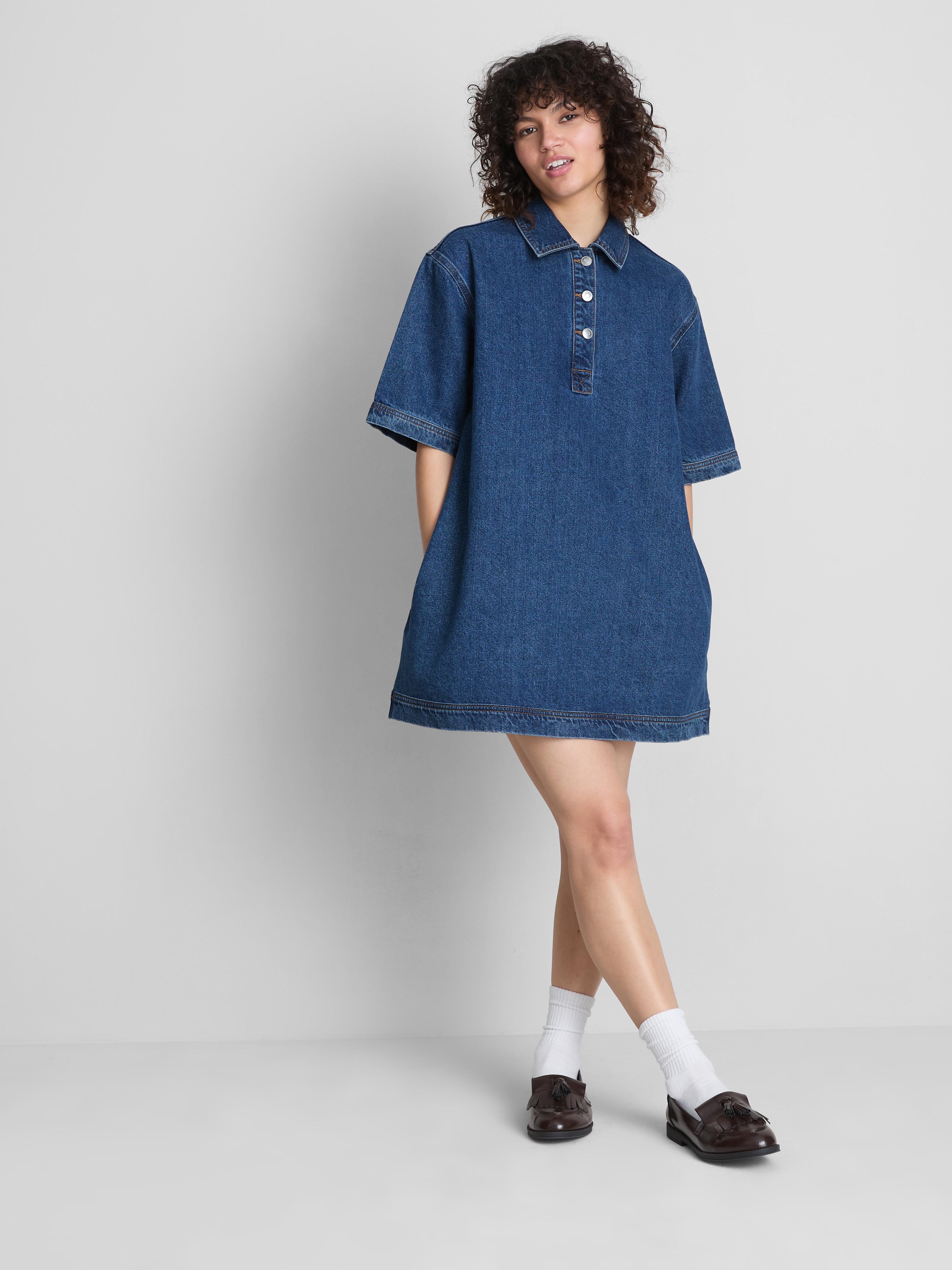Mini-shiftdress van katoenen spijkerstof met kraag