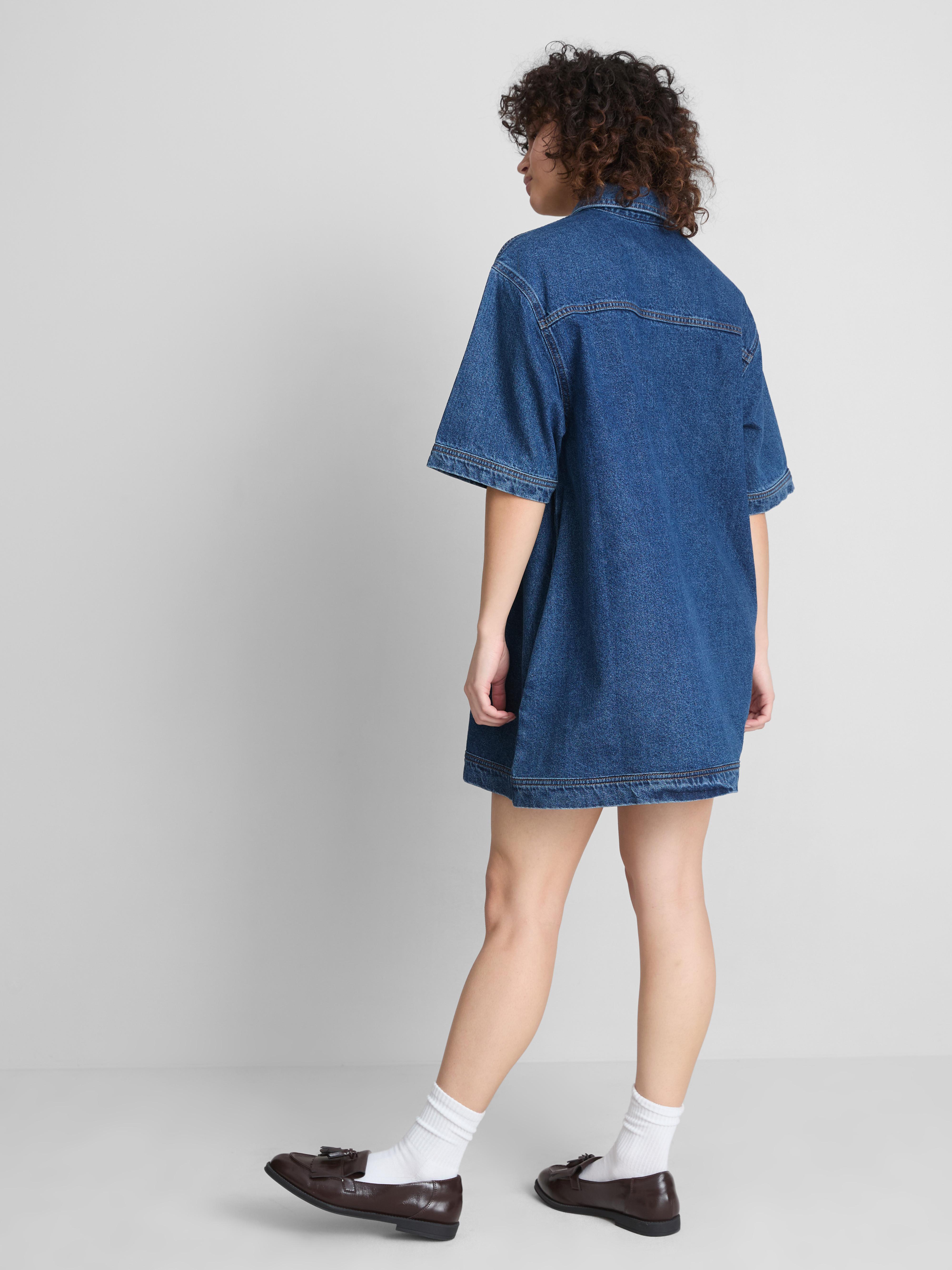Mini-shiftdress van katoenen spijkerstof met kraag