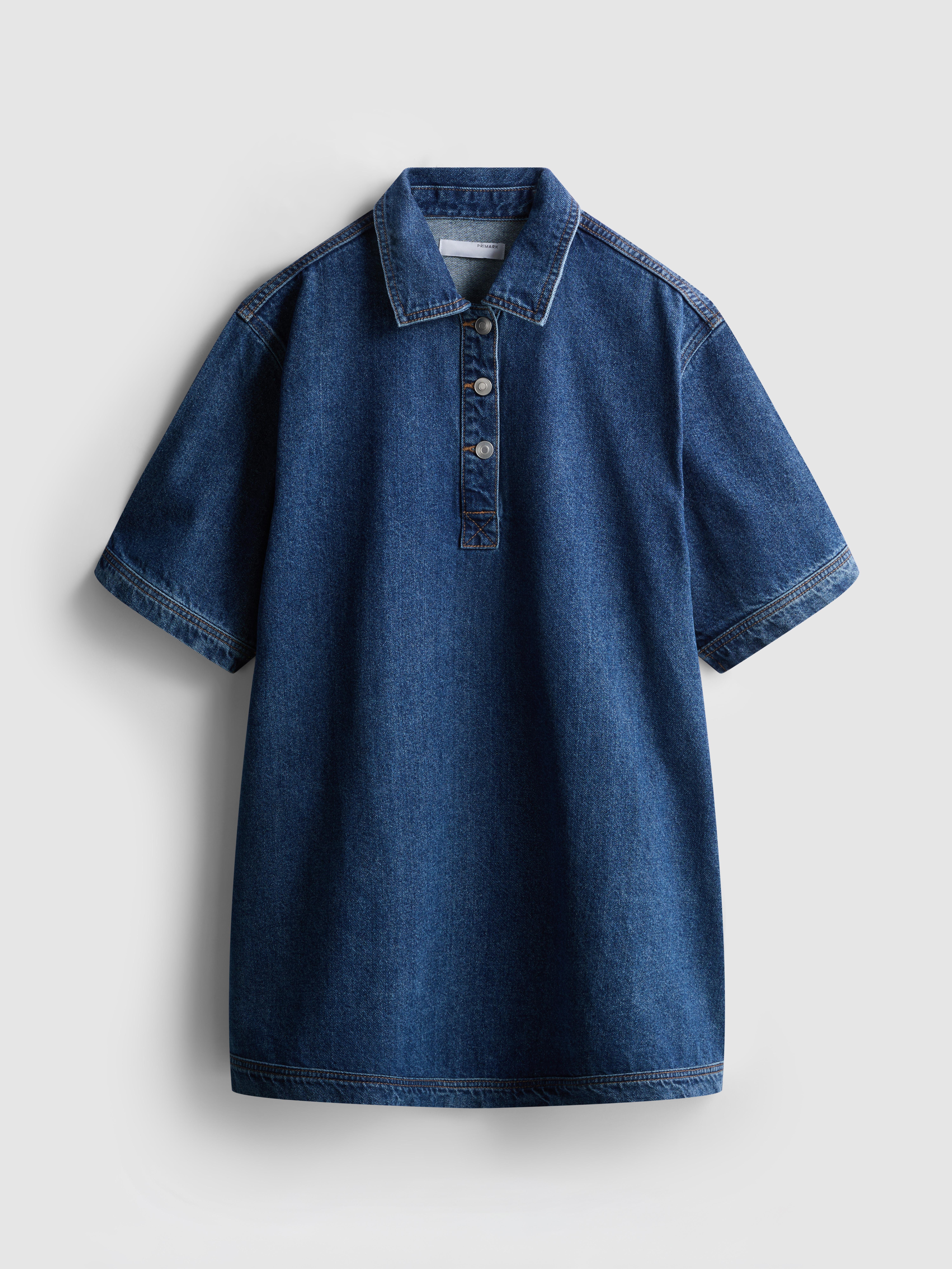 Mini-shiftdress van katoenen spijkerstof met kraag