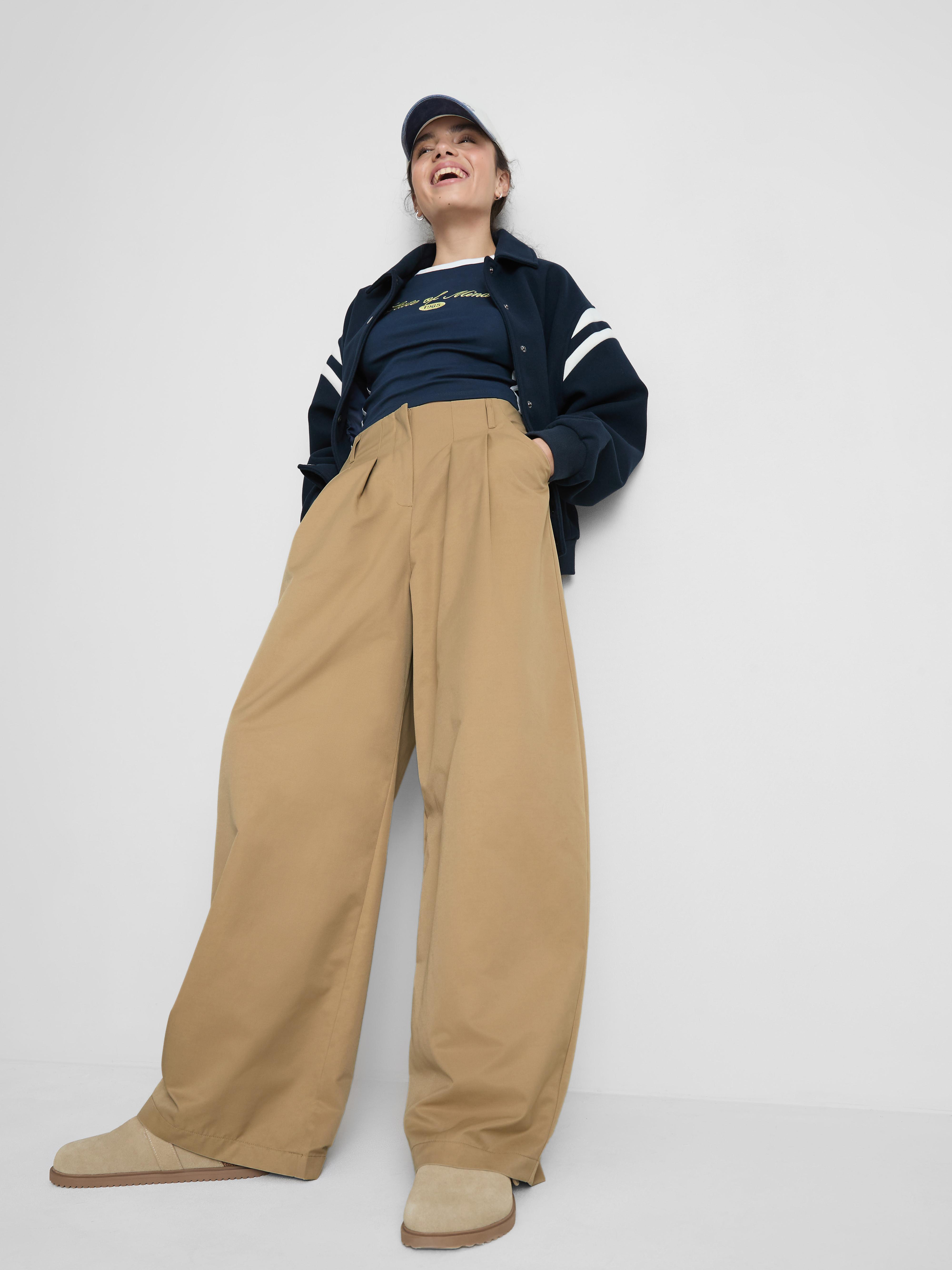 Women's Camel Wide-Leg Pleated Balloon Pants