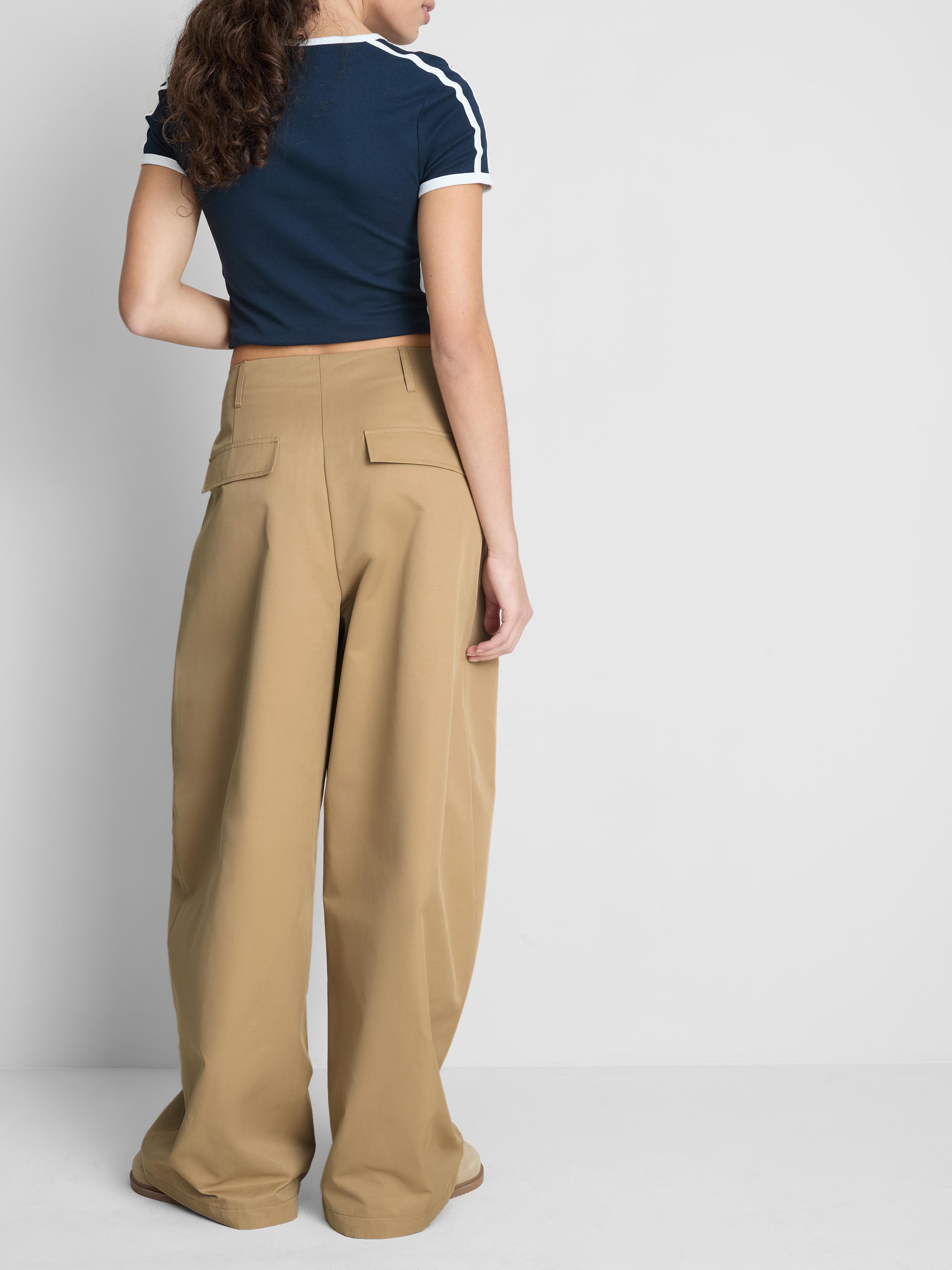 Women's Camel Wide-Leg Pleated Balloon Pants