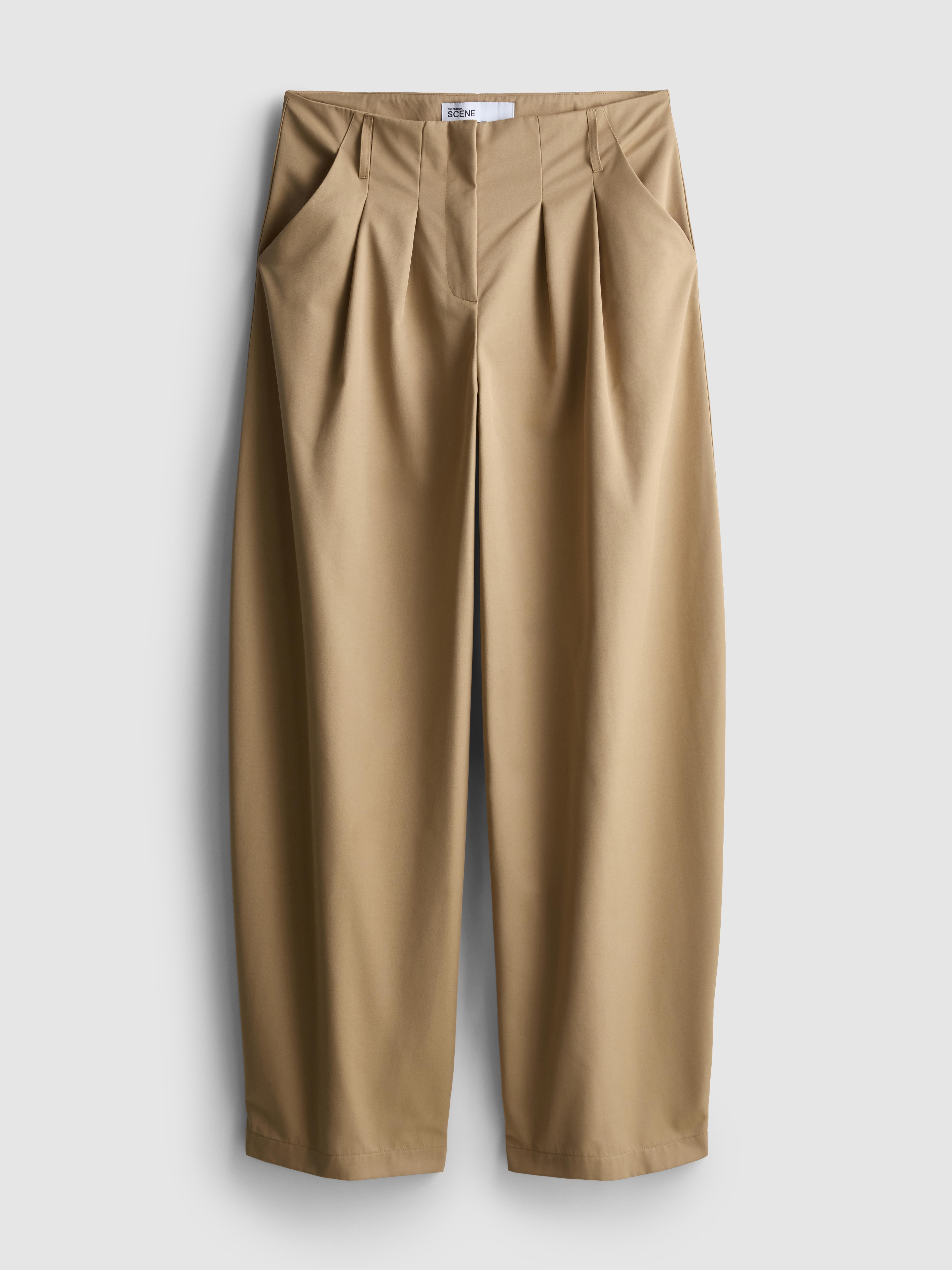 Women's Camel Wide-Leg Pleated Balloon Pants