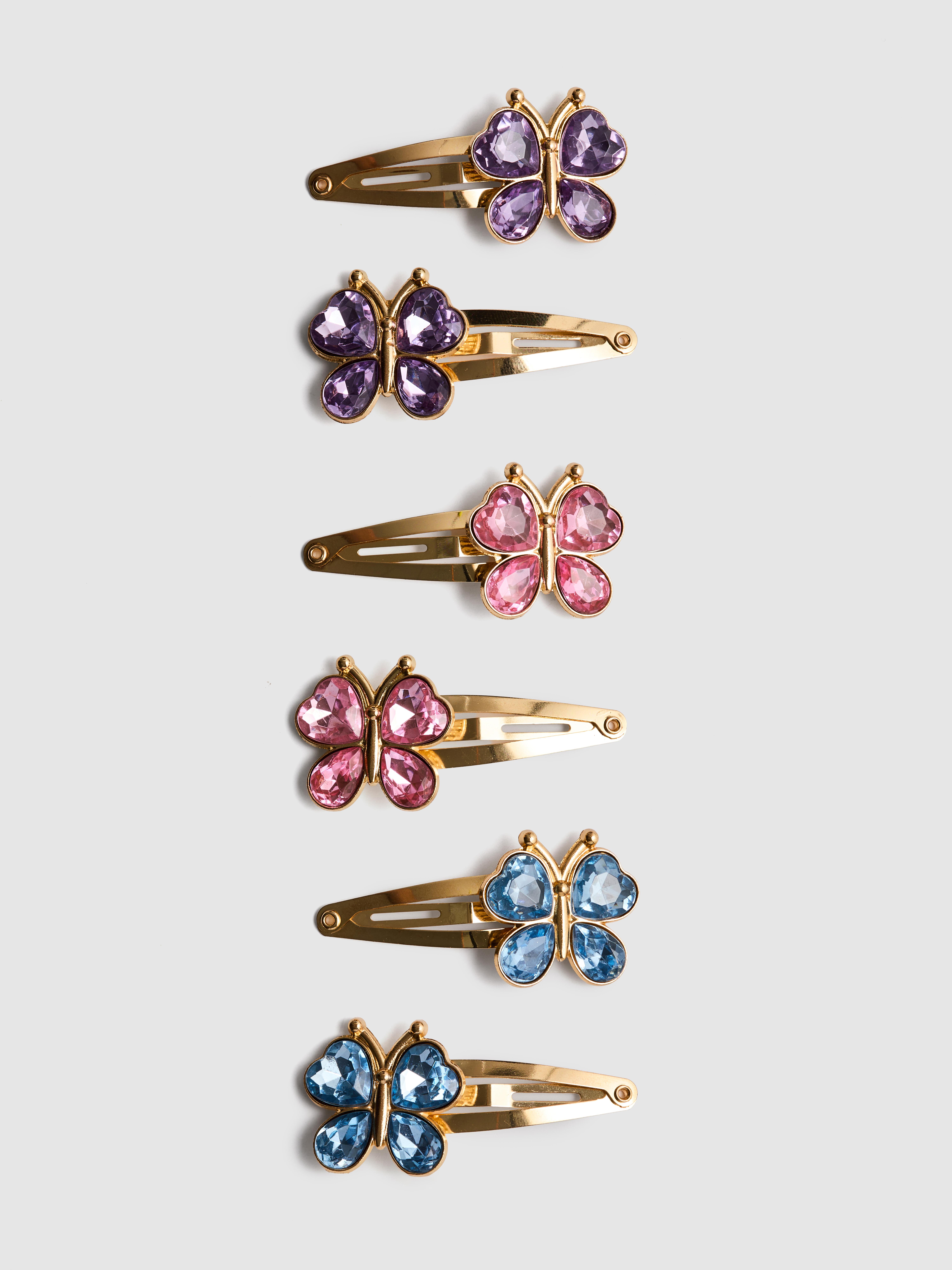 Girls Multi 6pk Faux Gem Butterfly Snap Hair Clips