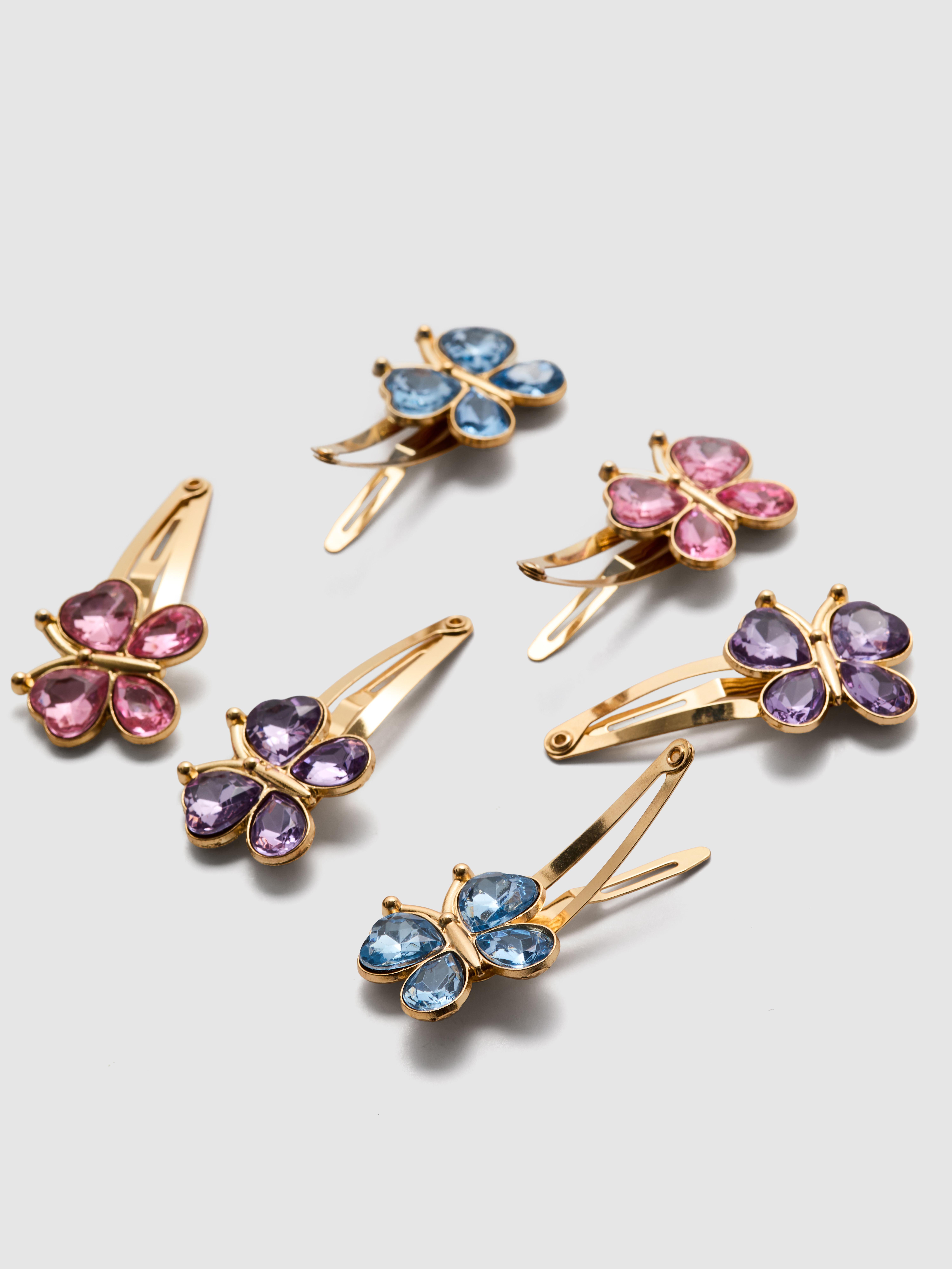 Girls Multi 6pk Faux Gem Butterfly Snap Hair Clips