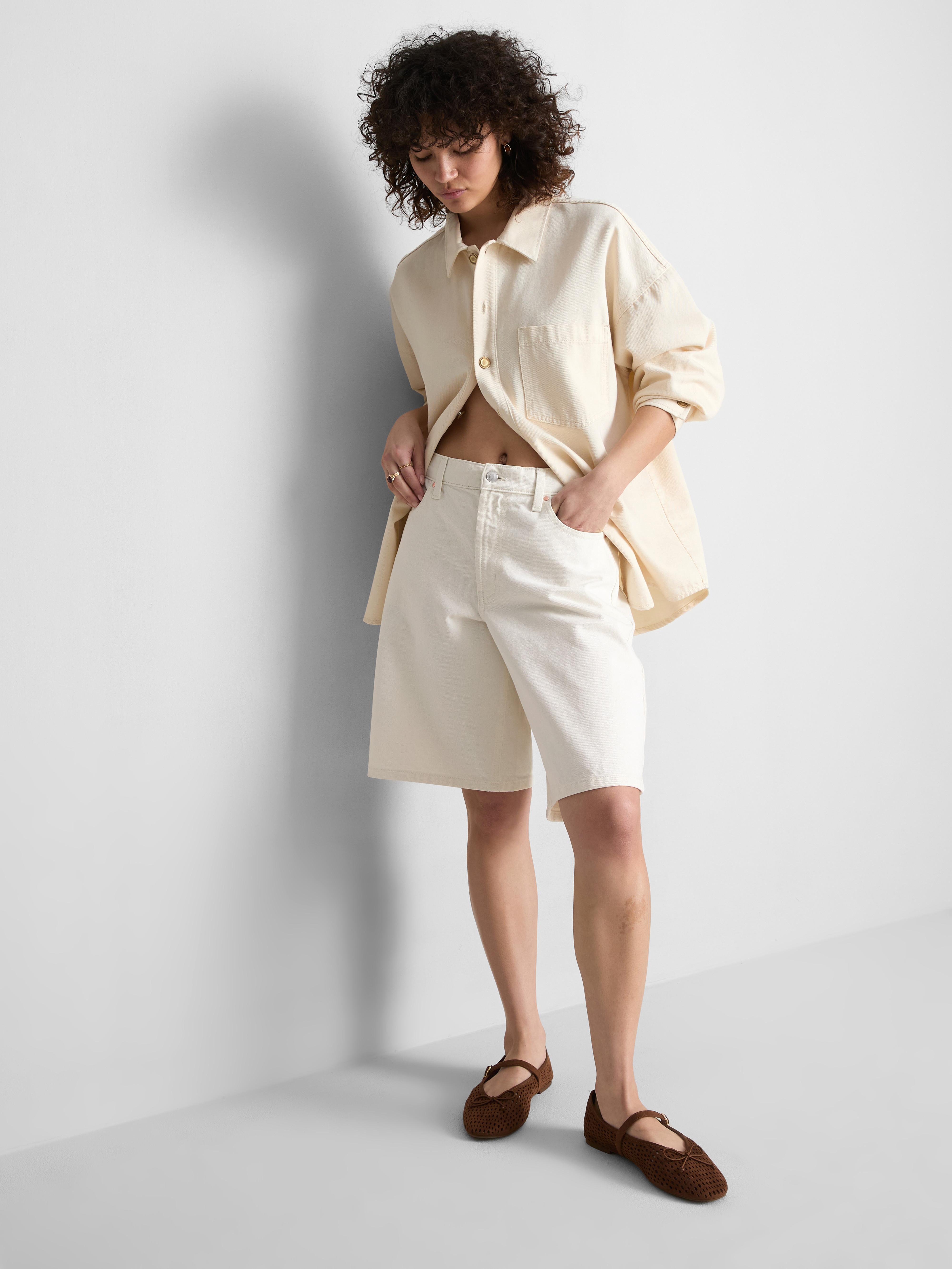 Cotton Denim Longline Bermuda Shorts