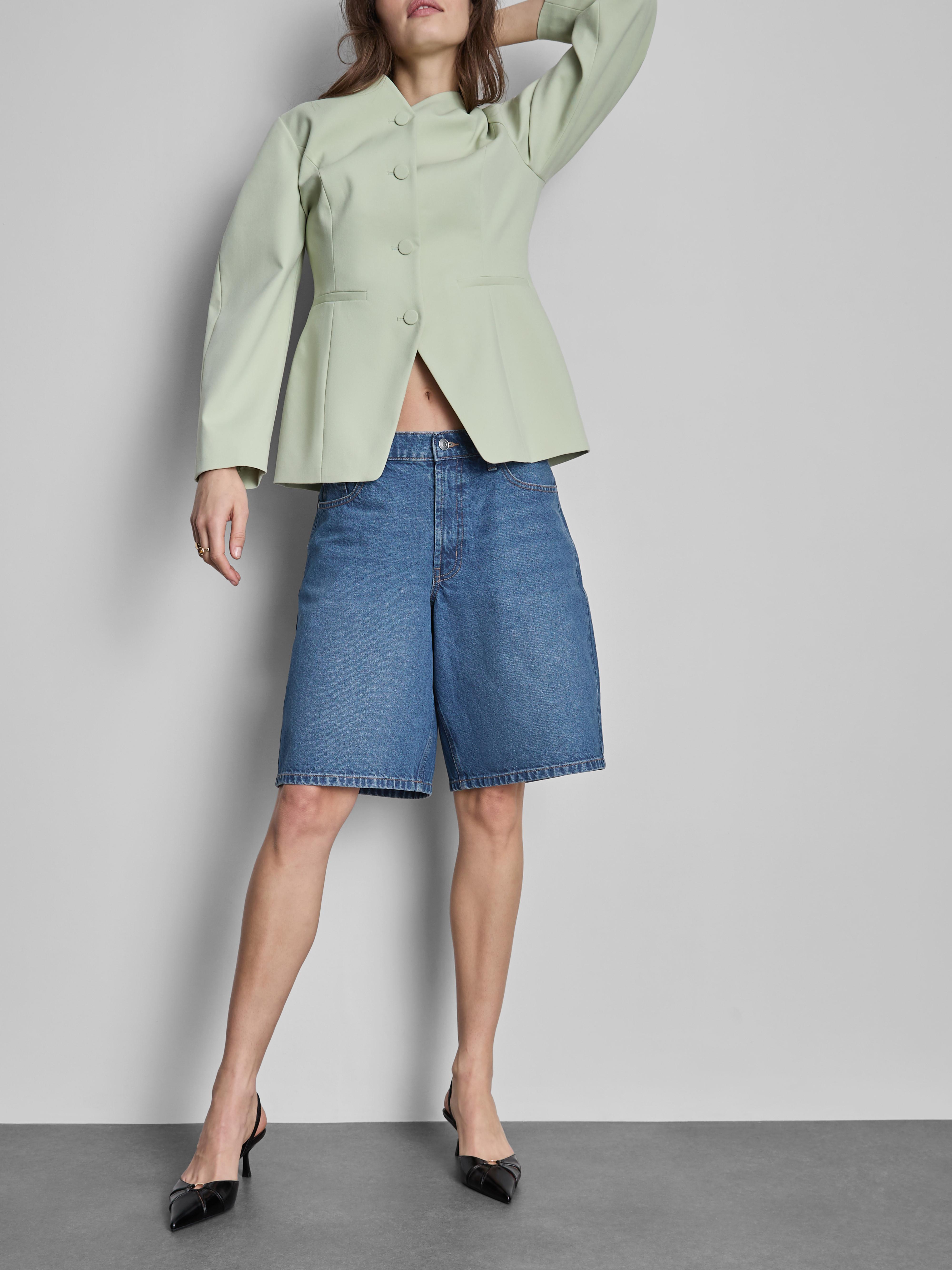 Cotton Denim Longline Bermuda Shorts