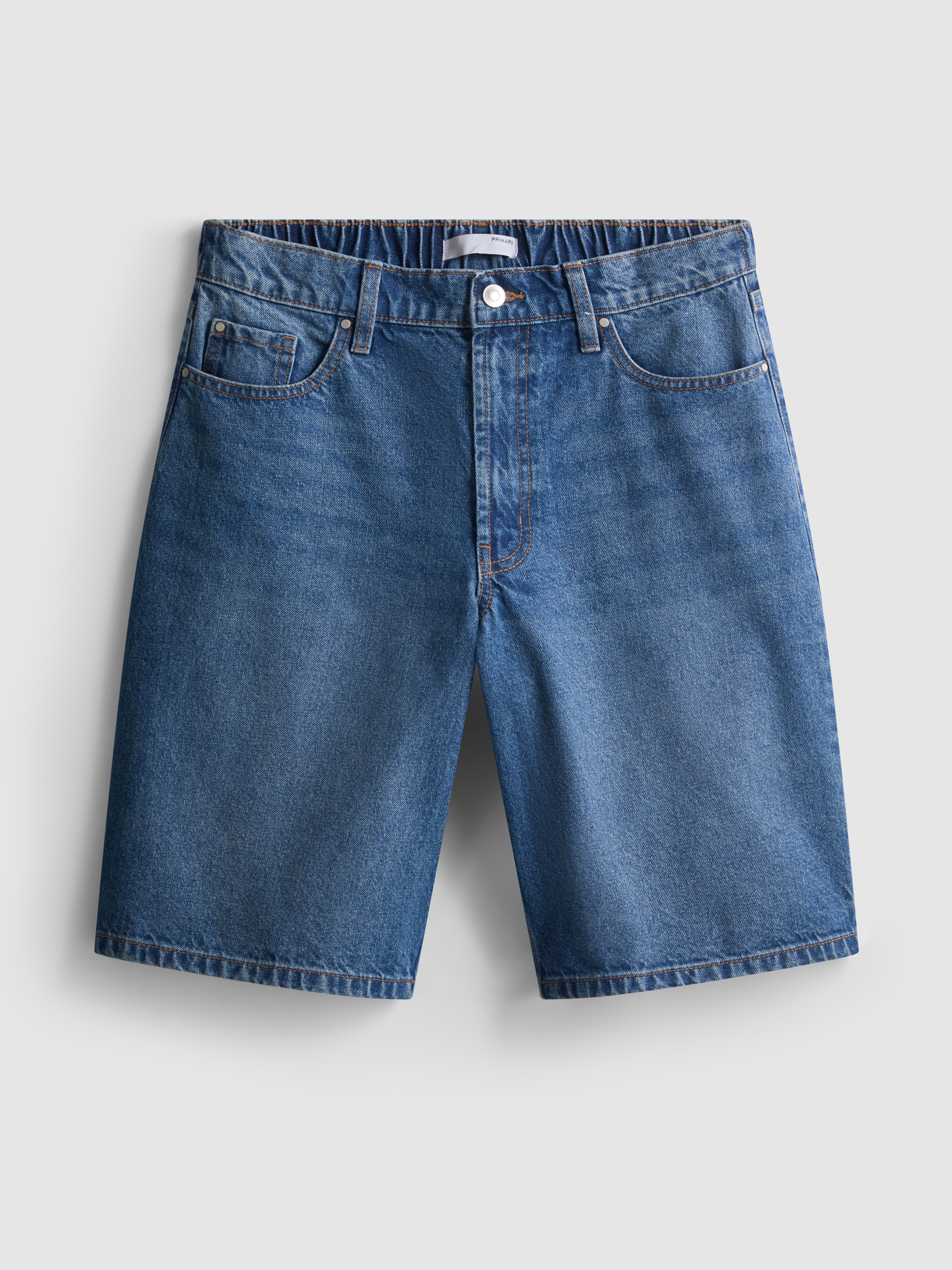 Cotton Denim Longline Bermuda Shorts