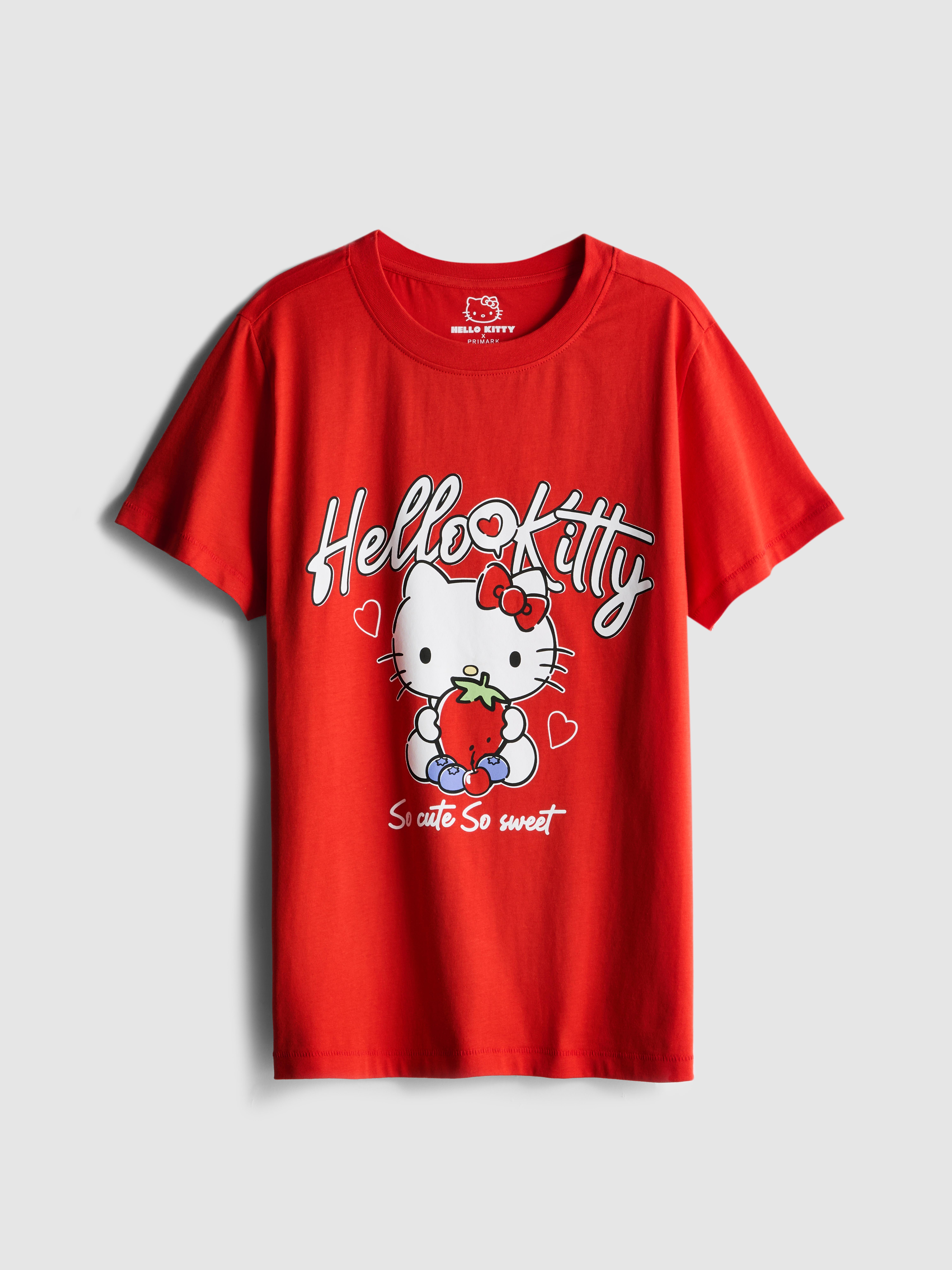 Lässiges „Hello Kitty“ Baumwoll-T-Shirt mit Edrbeer-Print