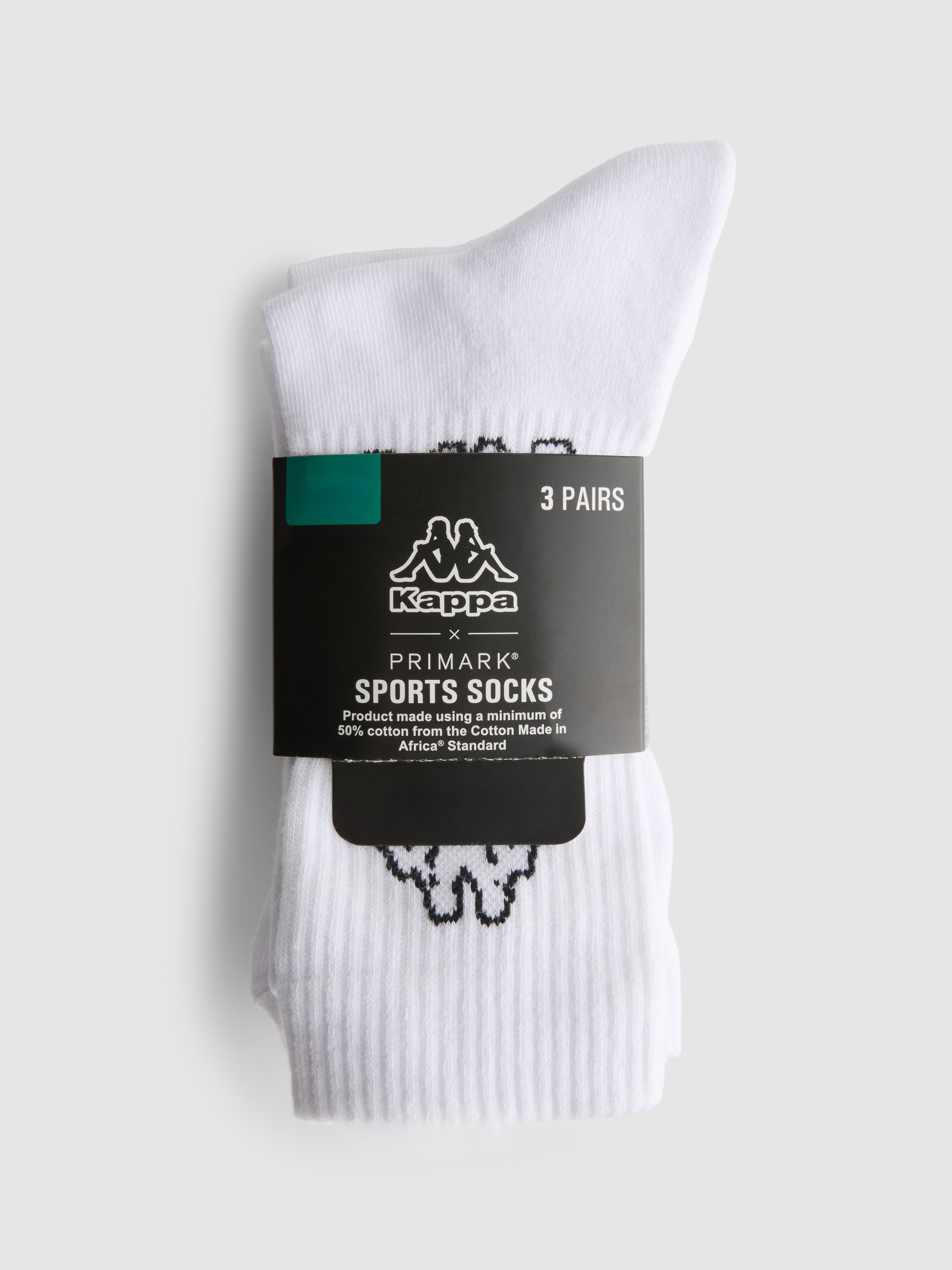 Men's White 3-Pack Kappa x Primark Sports Socks