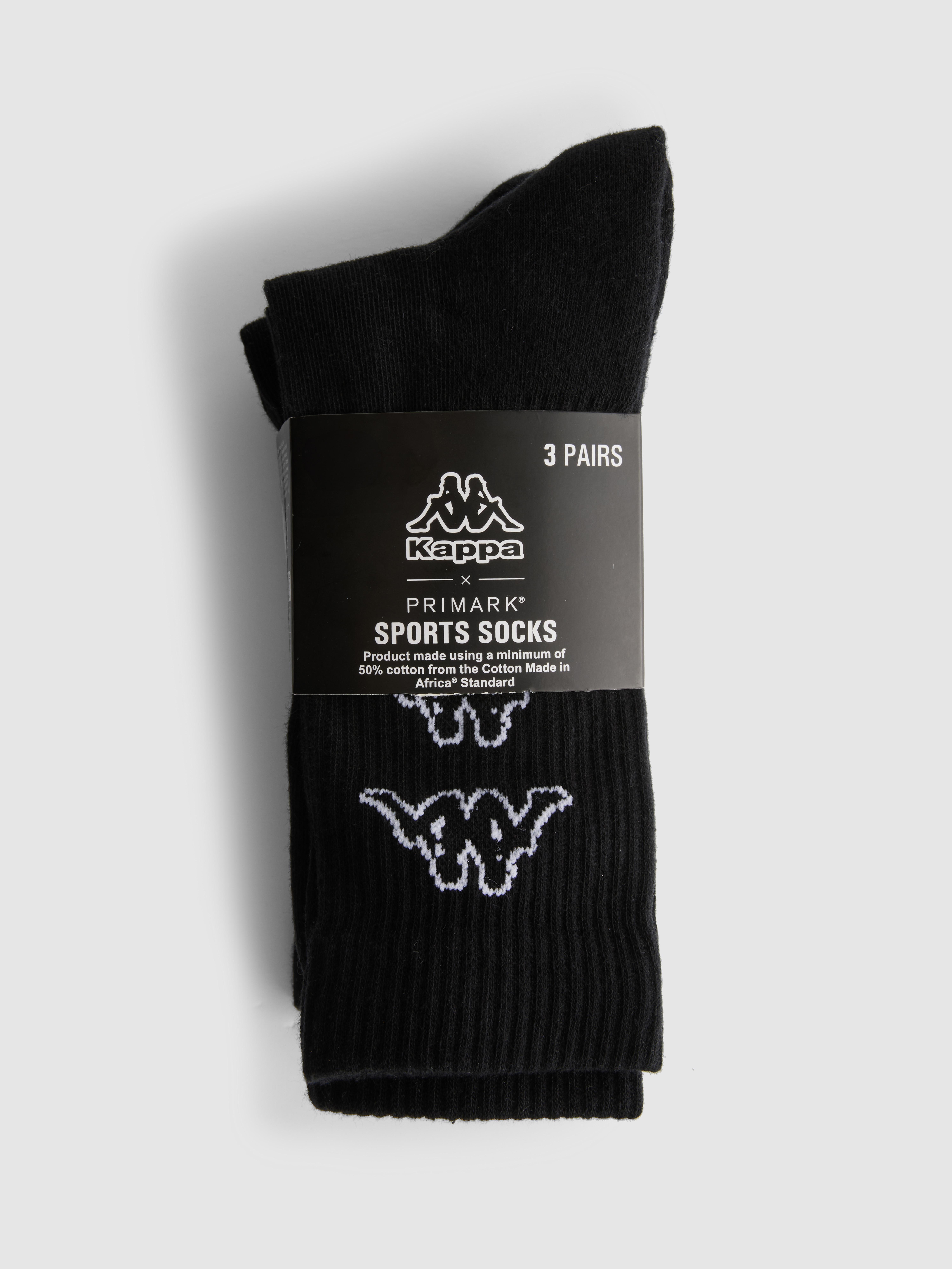 Men's Black 3-Pack Kappa x Primark Sports Socks