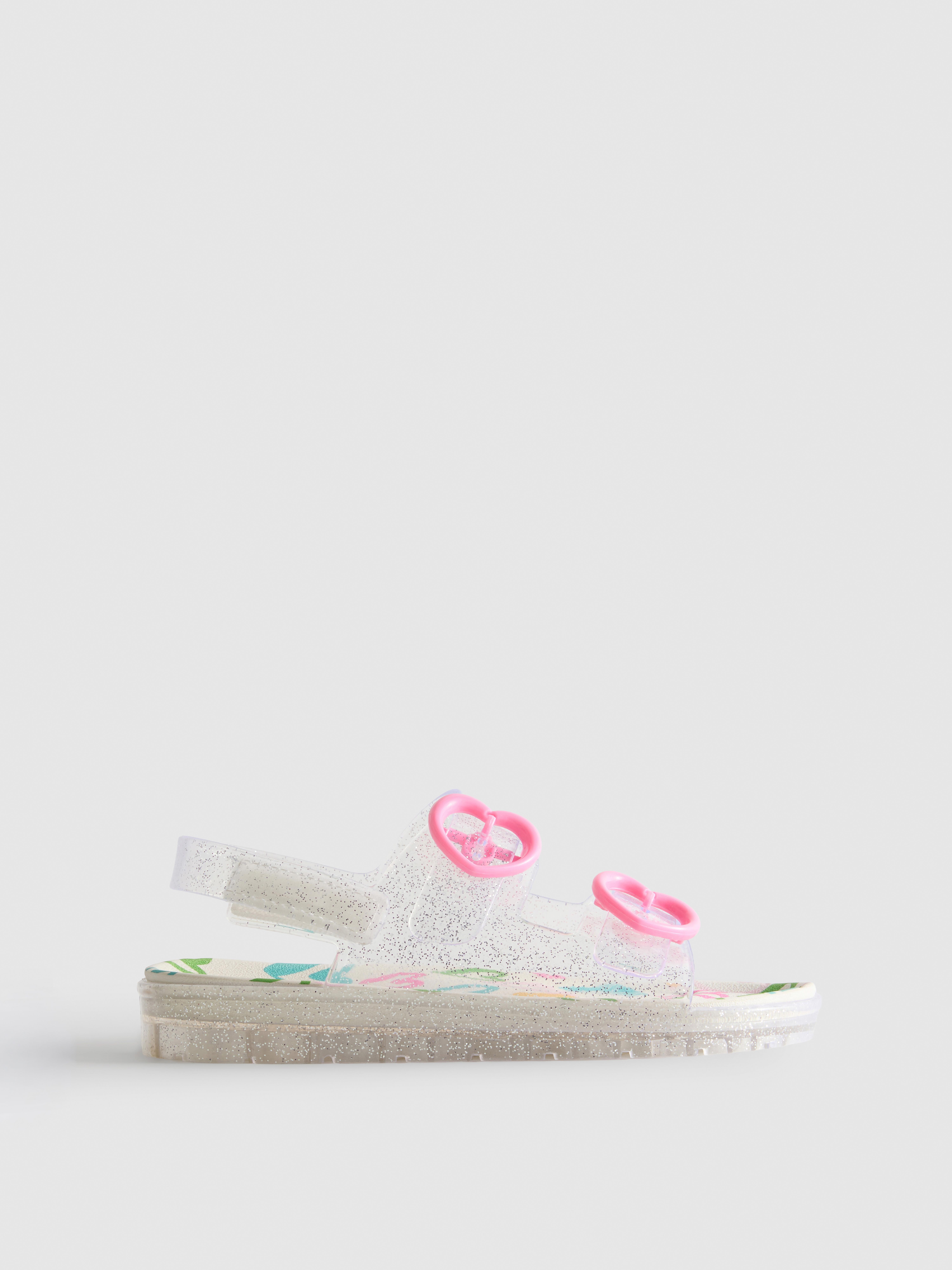 Double Buckle Strap Glitter Jelly Slingback Sandals