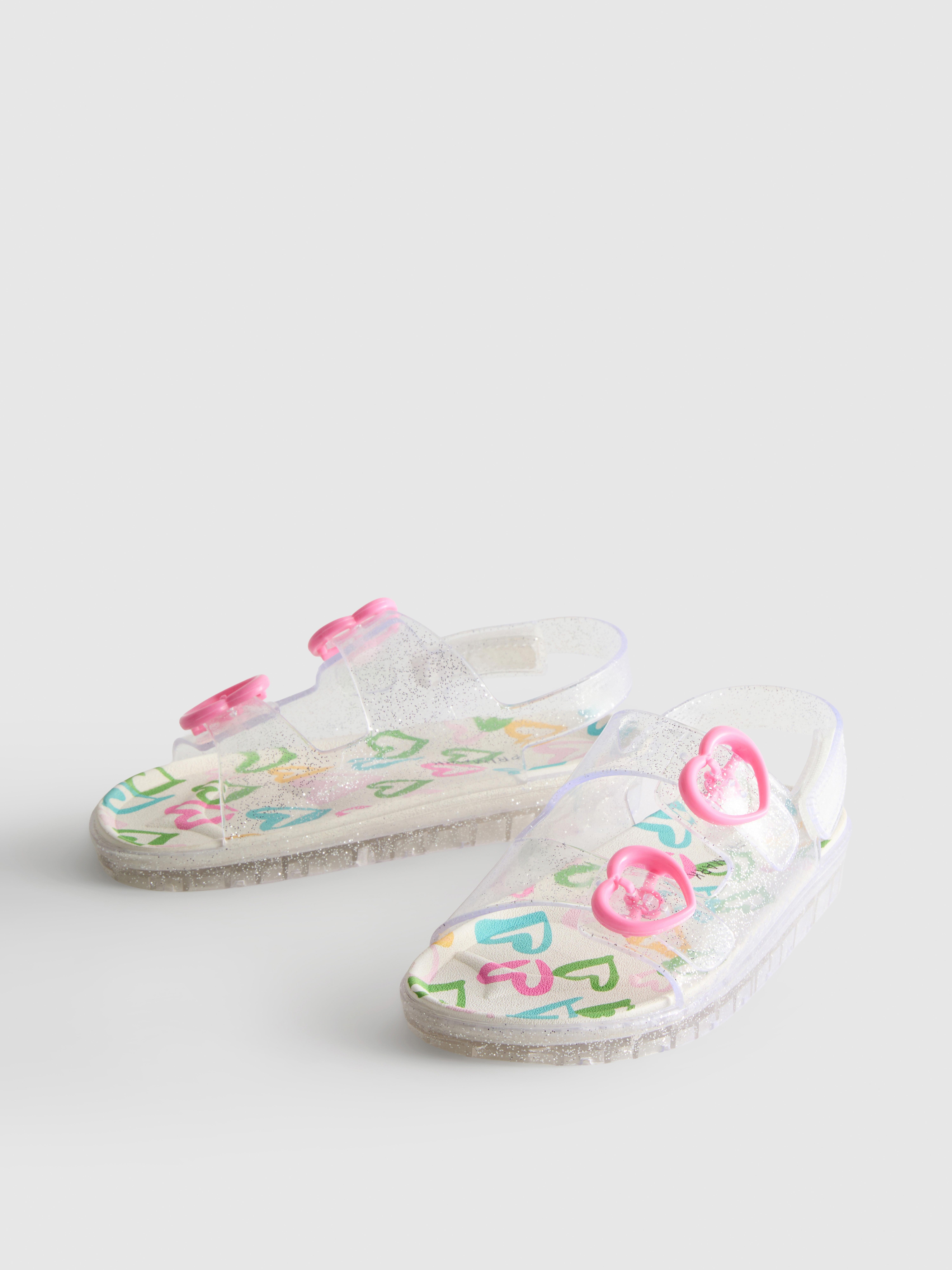 Double Buckle Strap Glitter Jelly Slingback Sandals