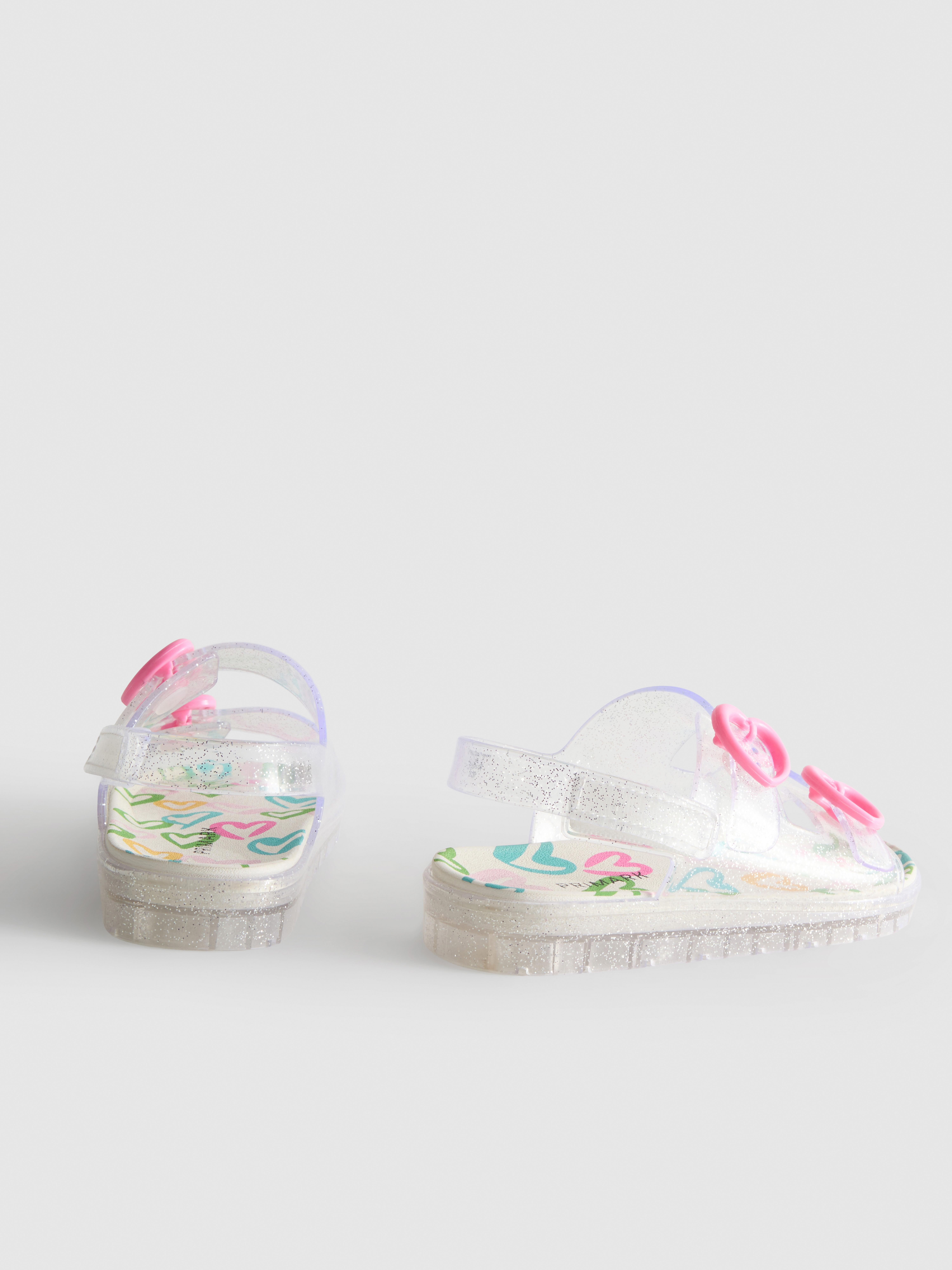 Double Buckle Strap Glitter Jelly Slingback Sandals