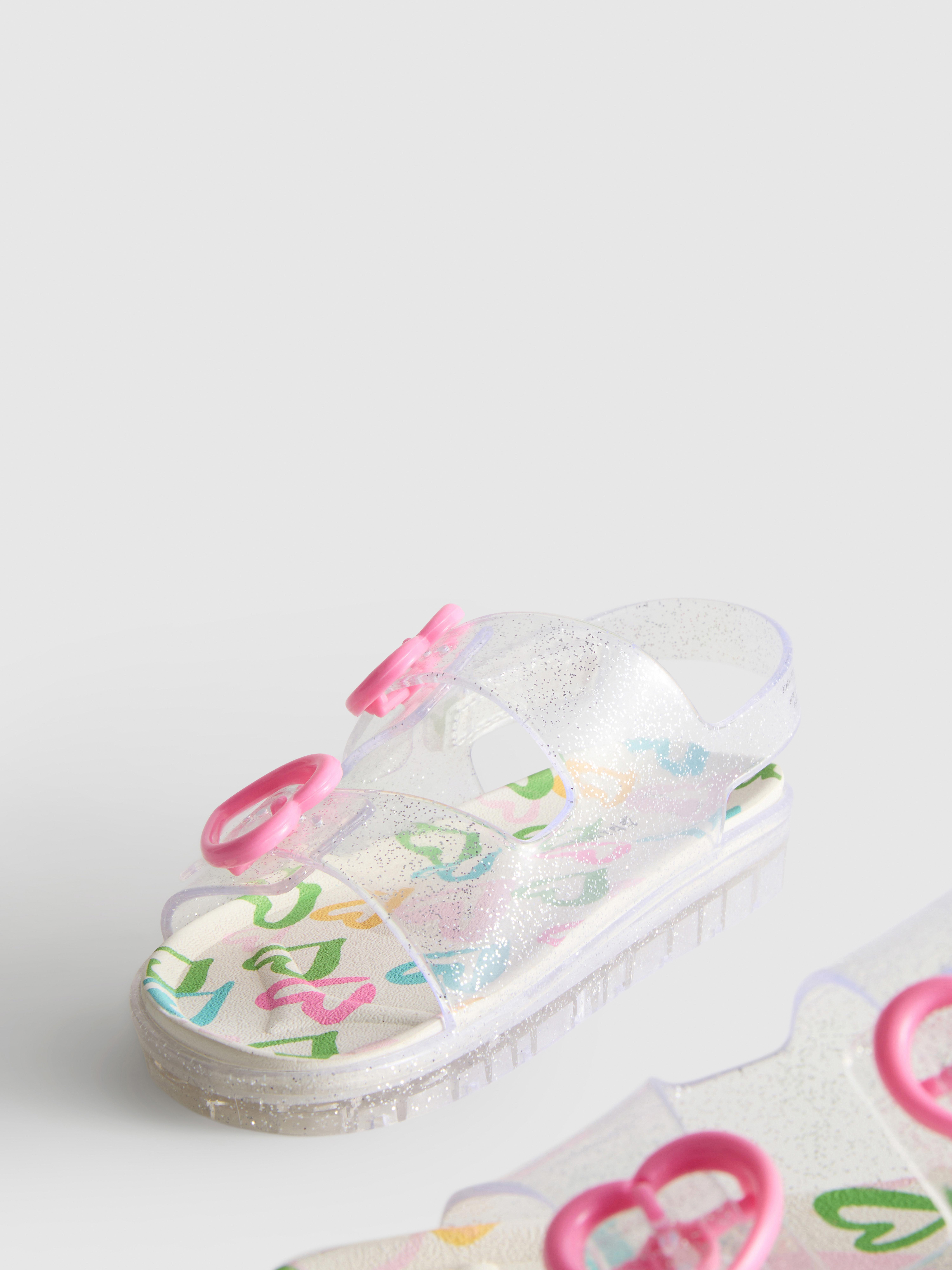 Double Buckle Strap Glitter Jelly Slingback Sandals