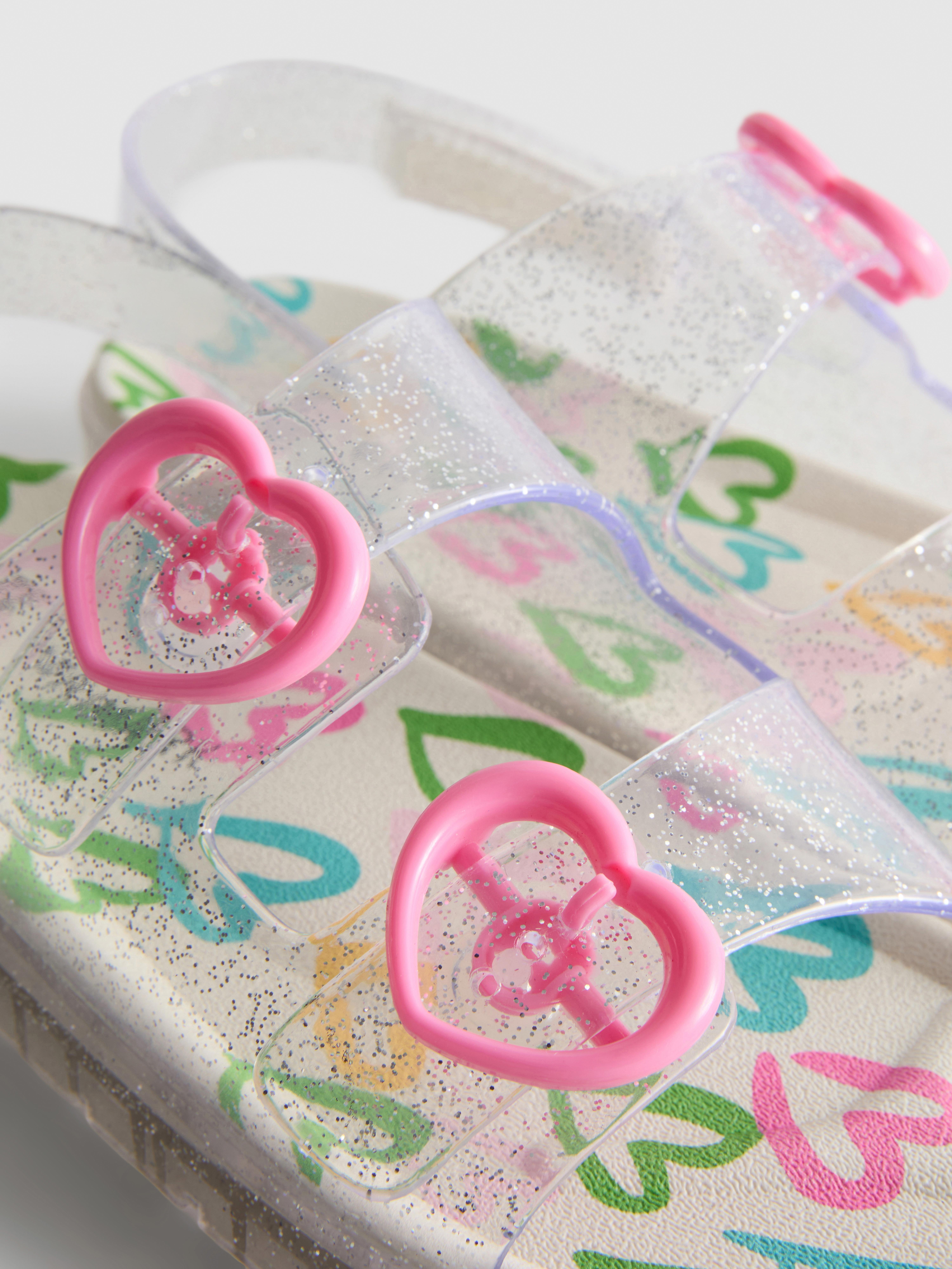 Double Buckle Strap Glitter Jelly Slingback Sandals