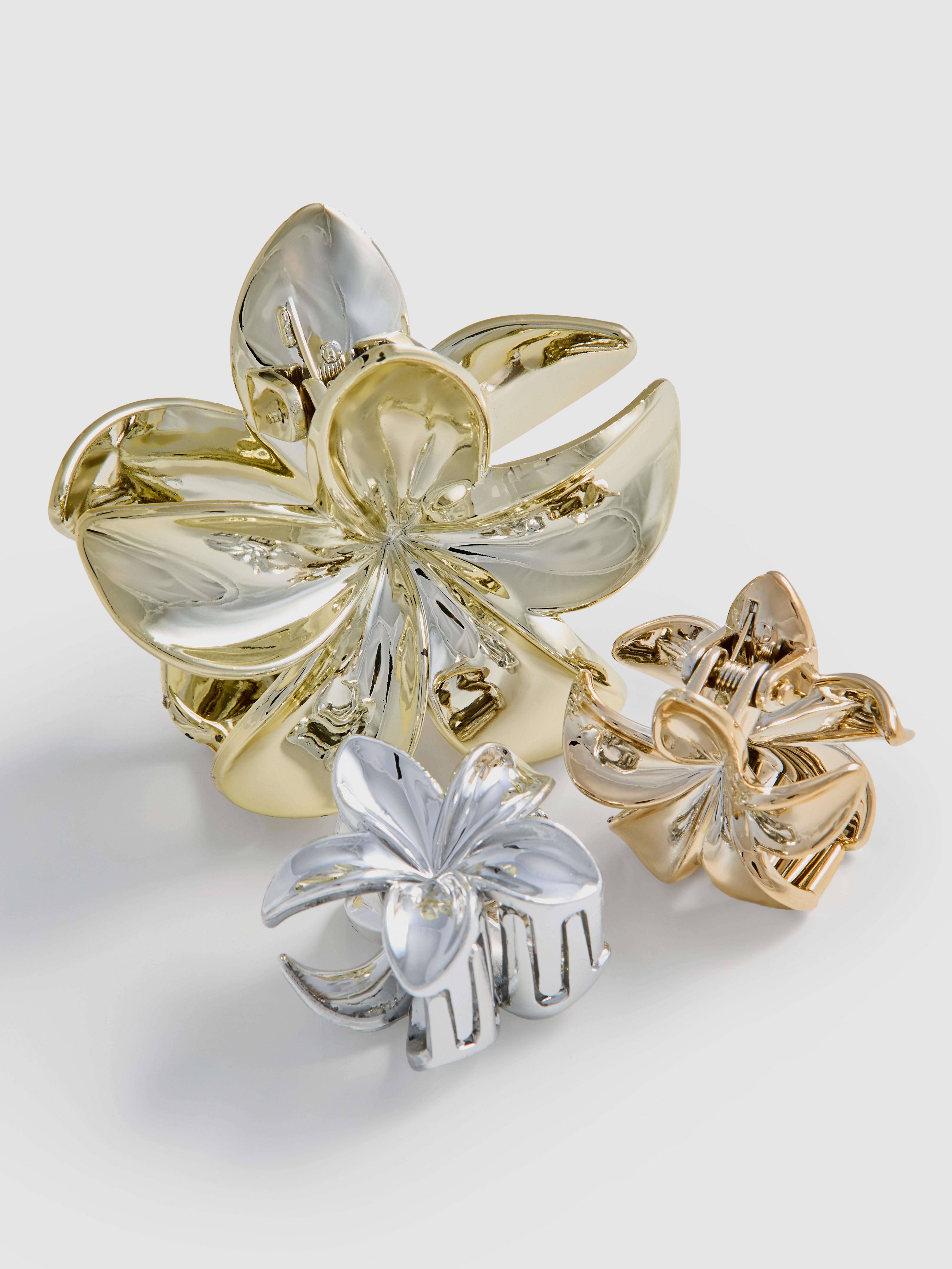 Girls Multi 3pk Flower Claw Clips