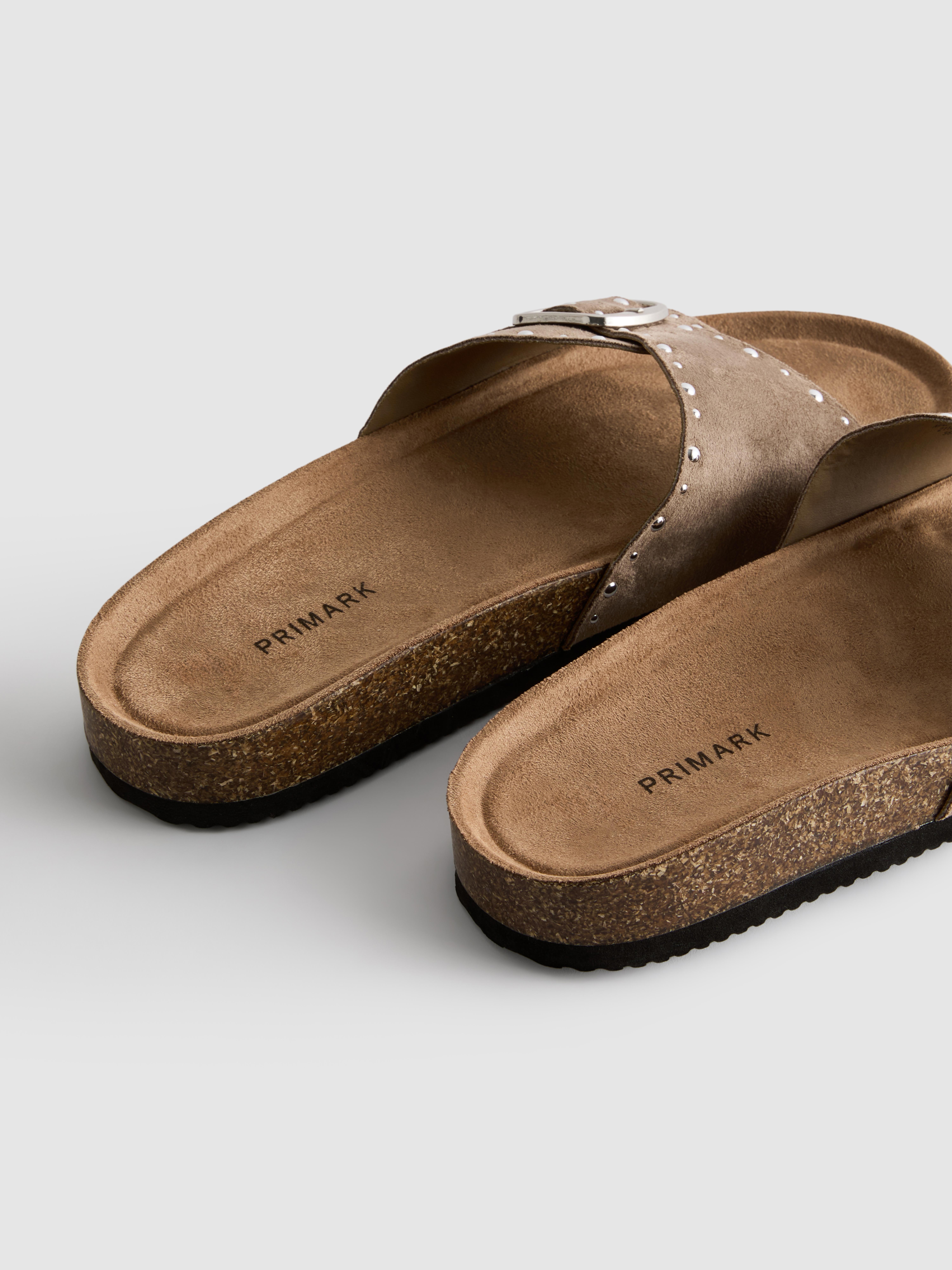 Women's Taupe Studded Single-Strap Footbed Sandals