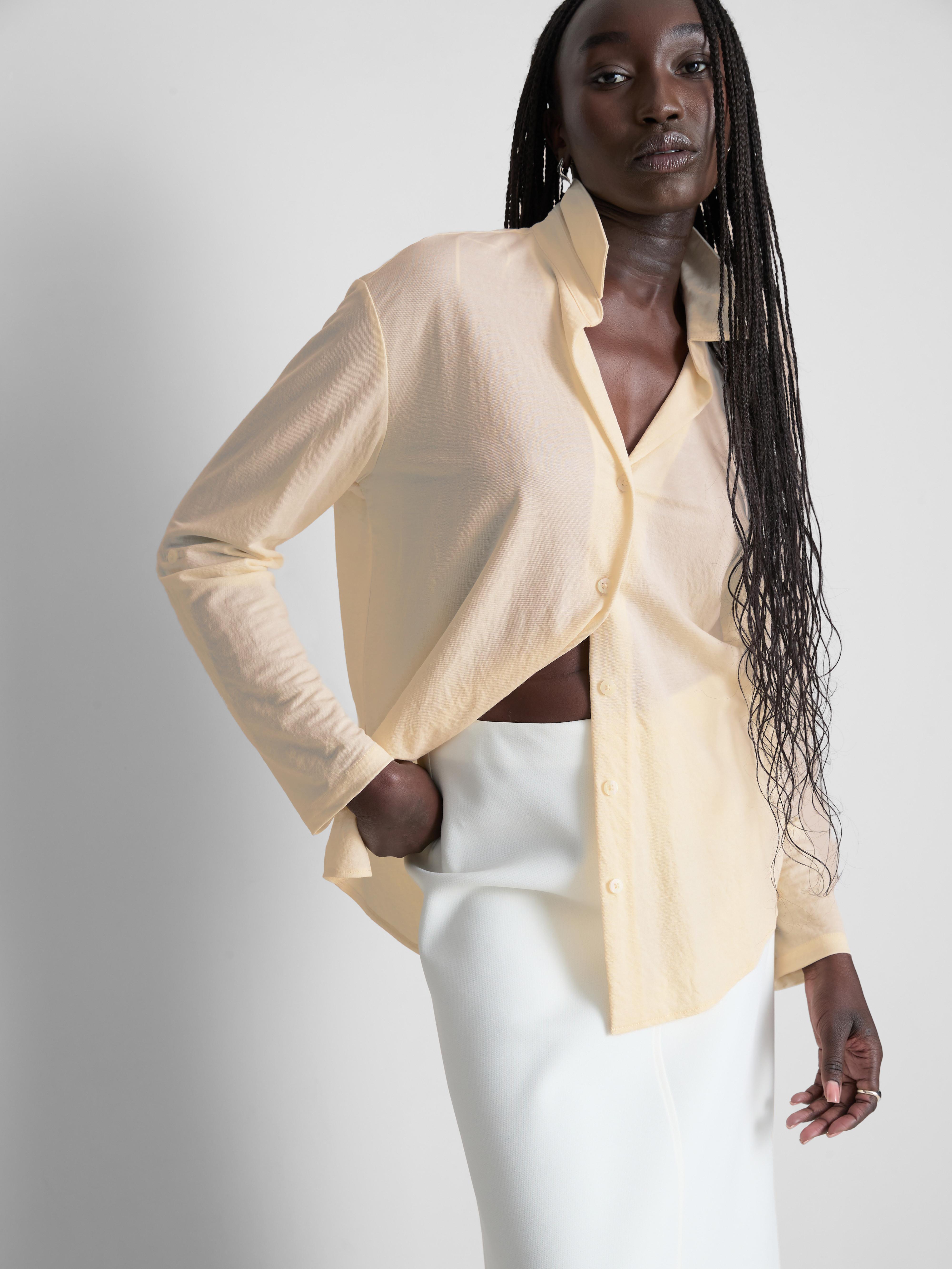Curved-Hem Relaxed Button-Down Shirt