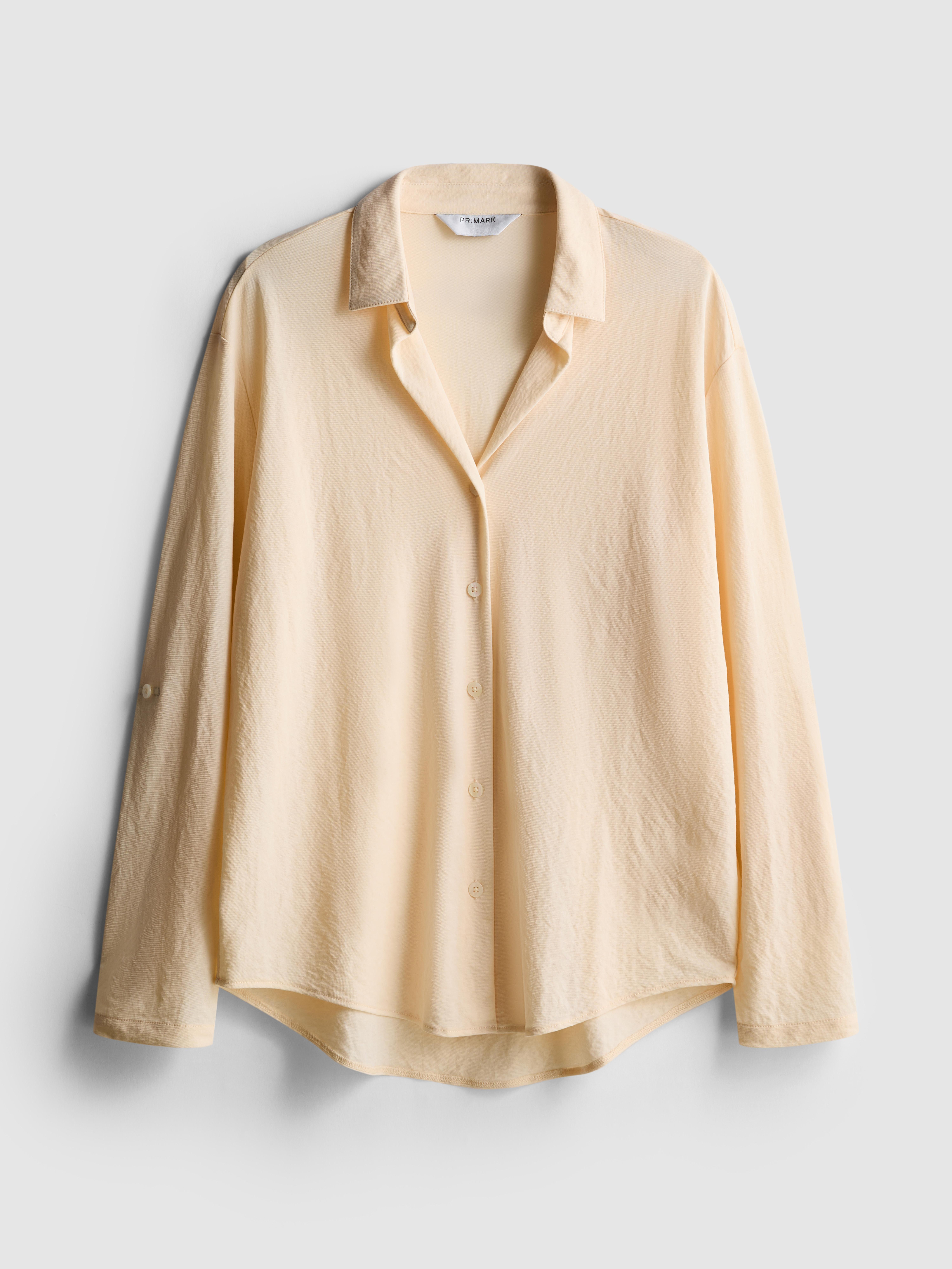 Curved-Hem Relaxed Button-Down Shirt