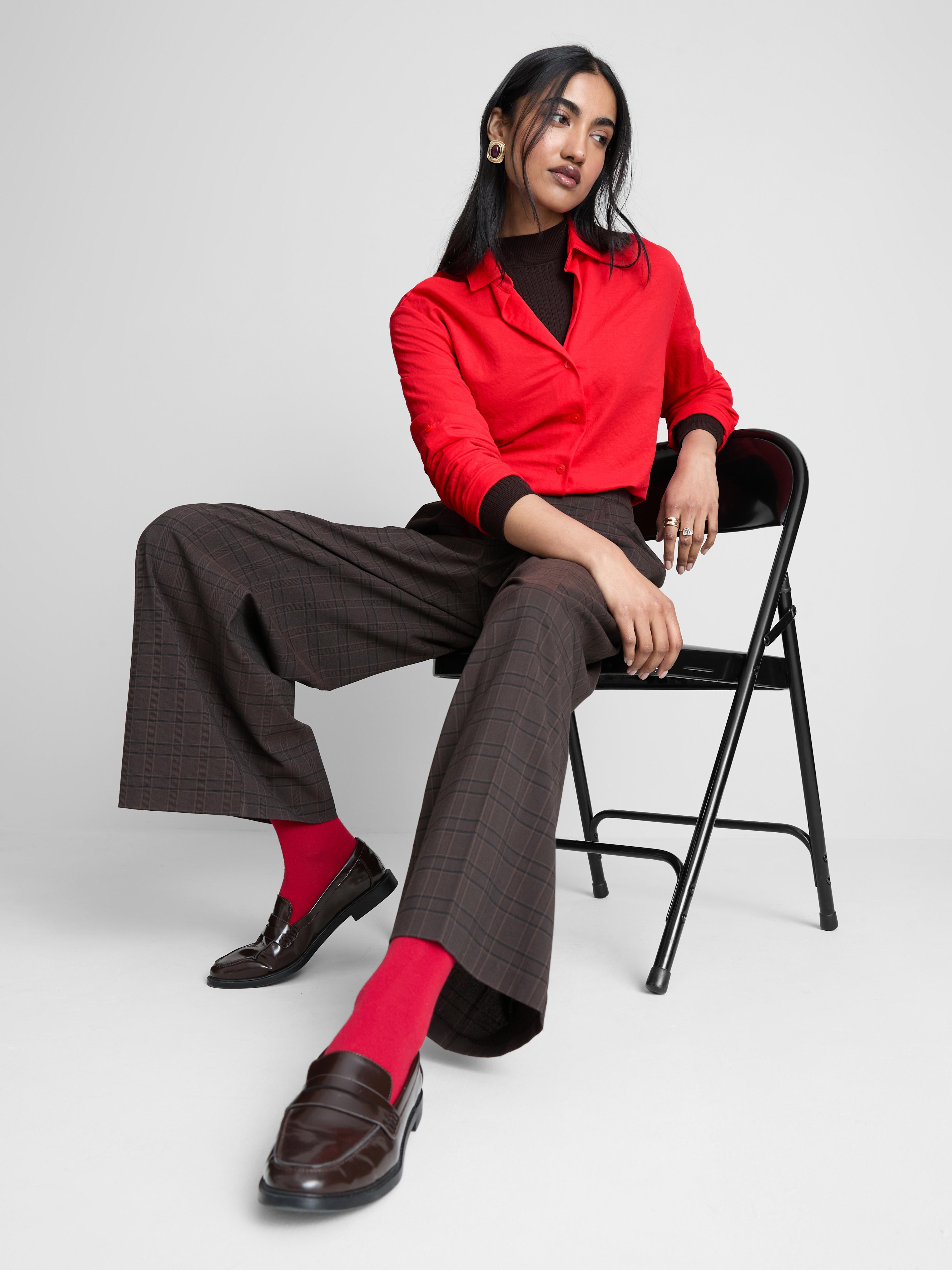 Curved Hem Relaxed Shirt Bright Red