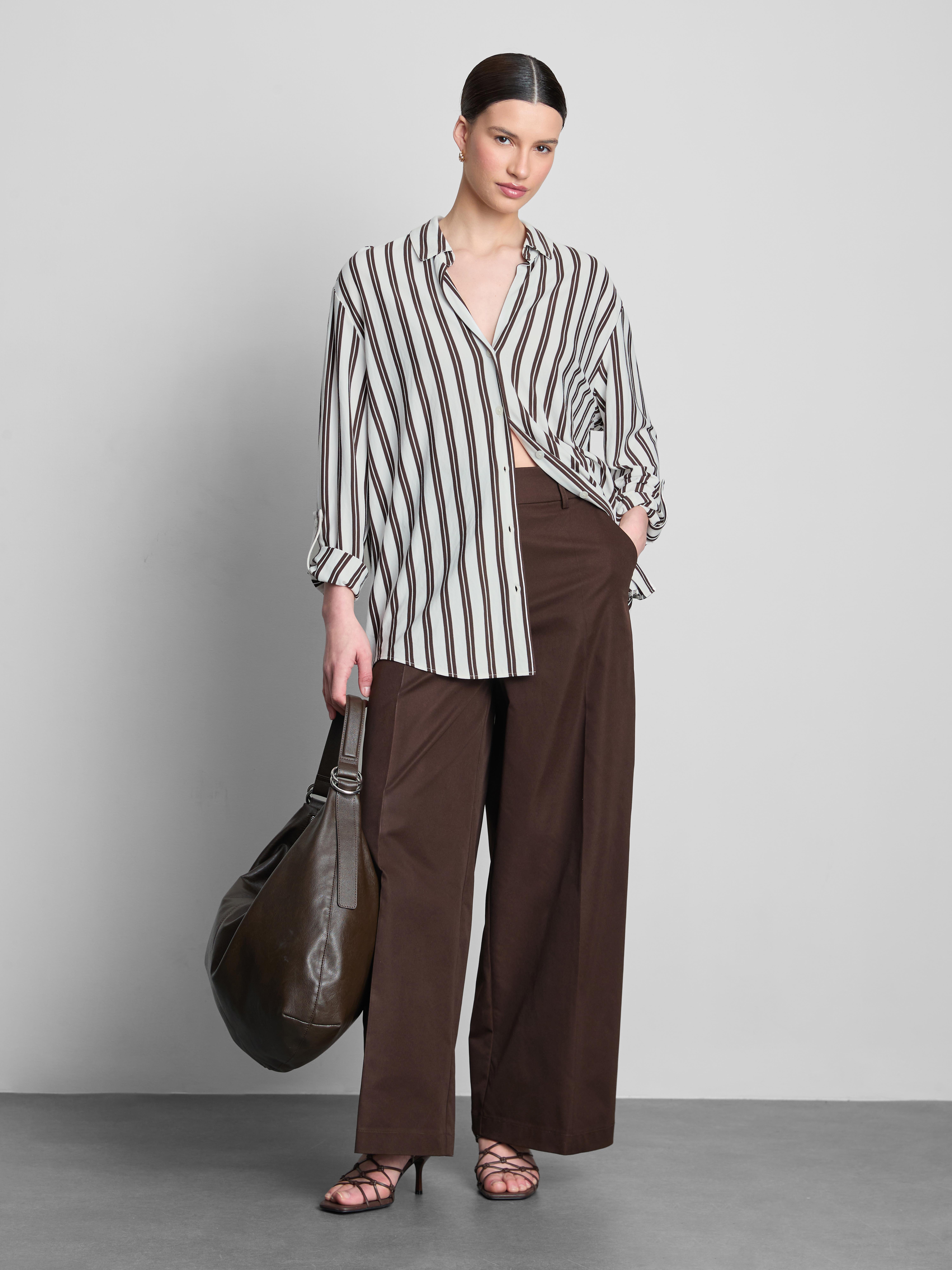 Curved Hem Relaxed Shirt Dark Brown