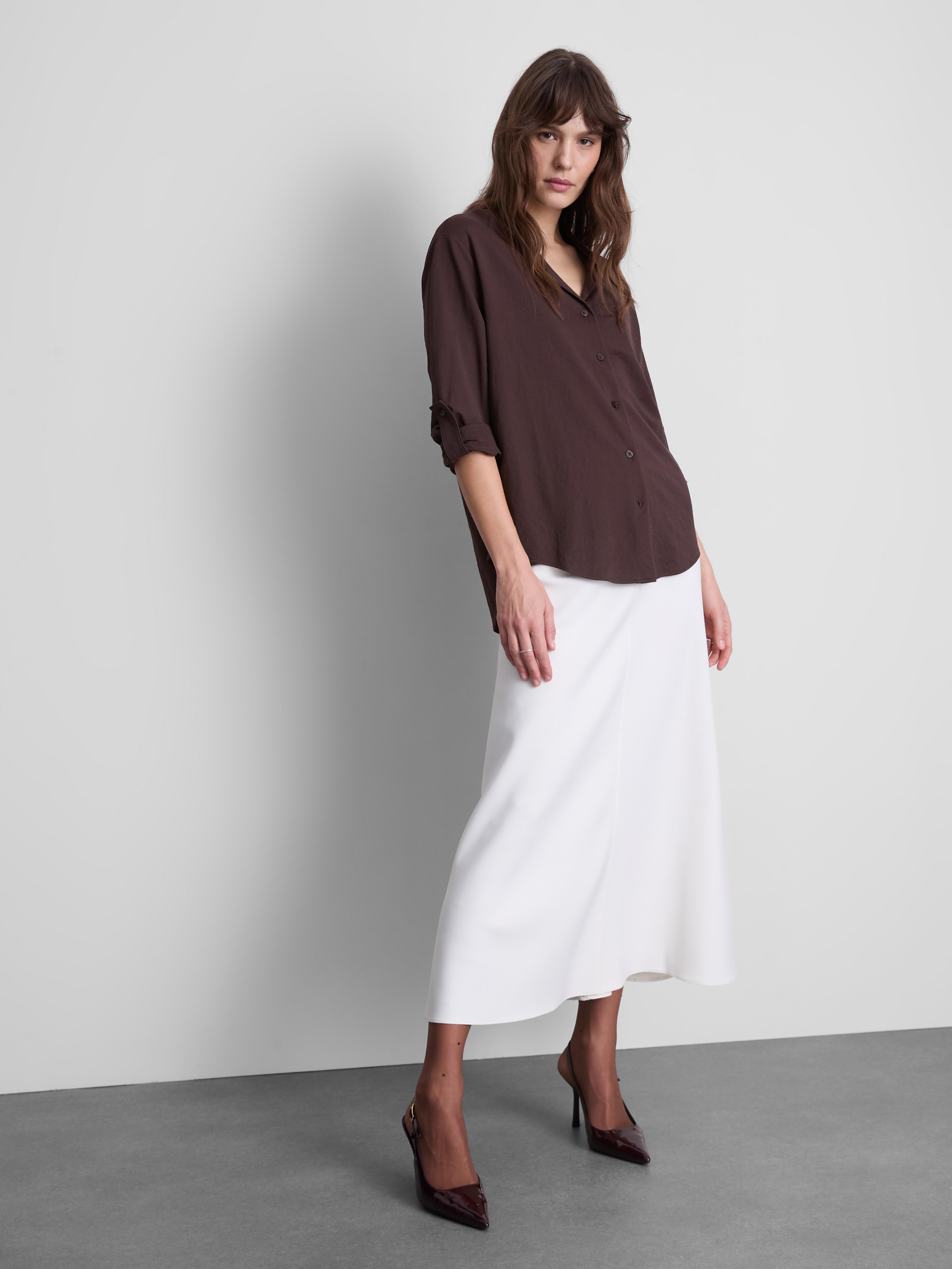 Curved Hem Relaxed Shirt Chocolate