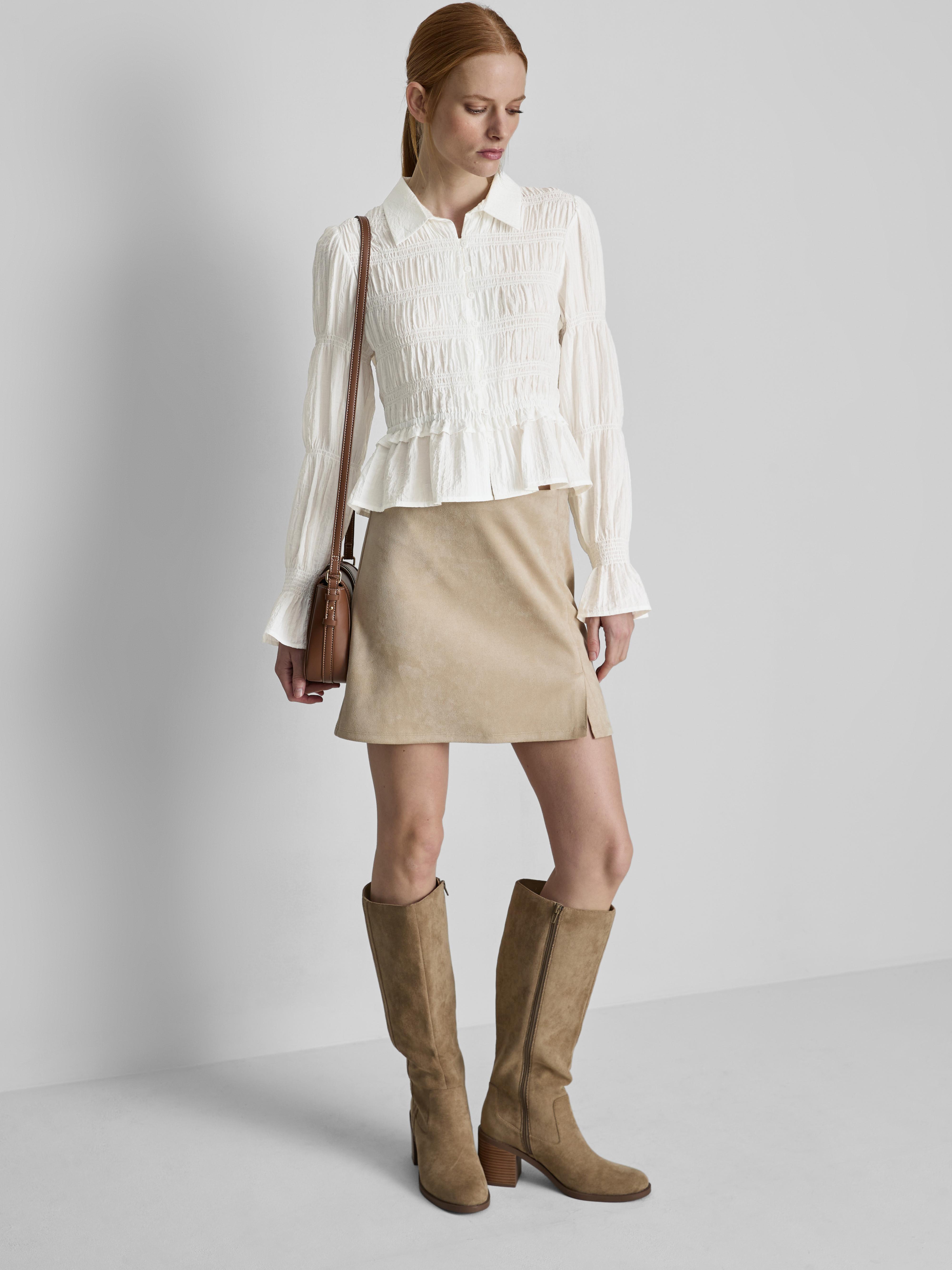 Shirred Peplum Hem Blouse