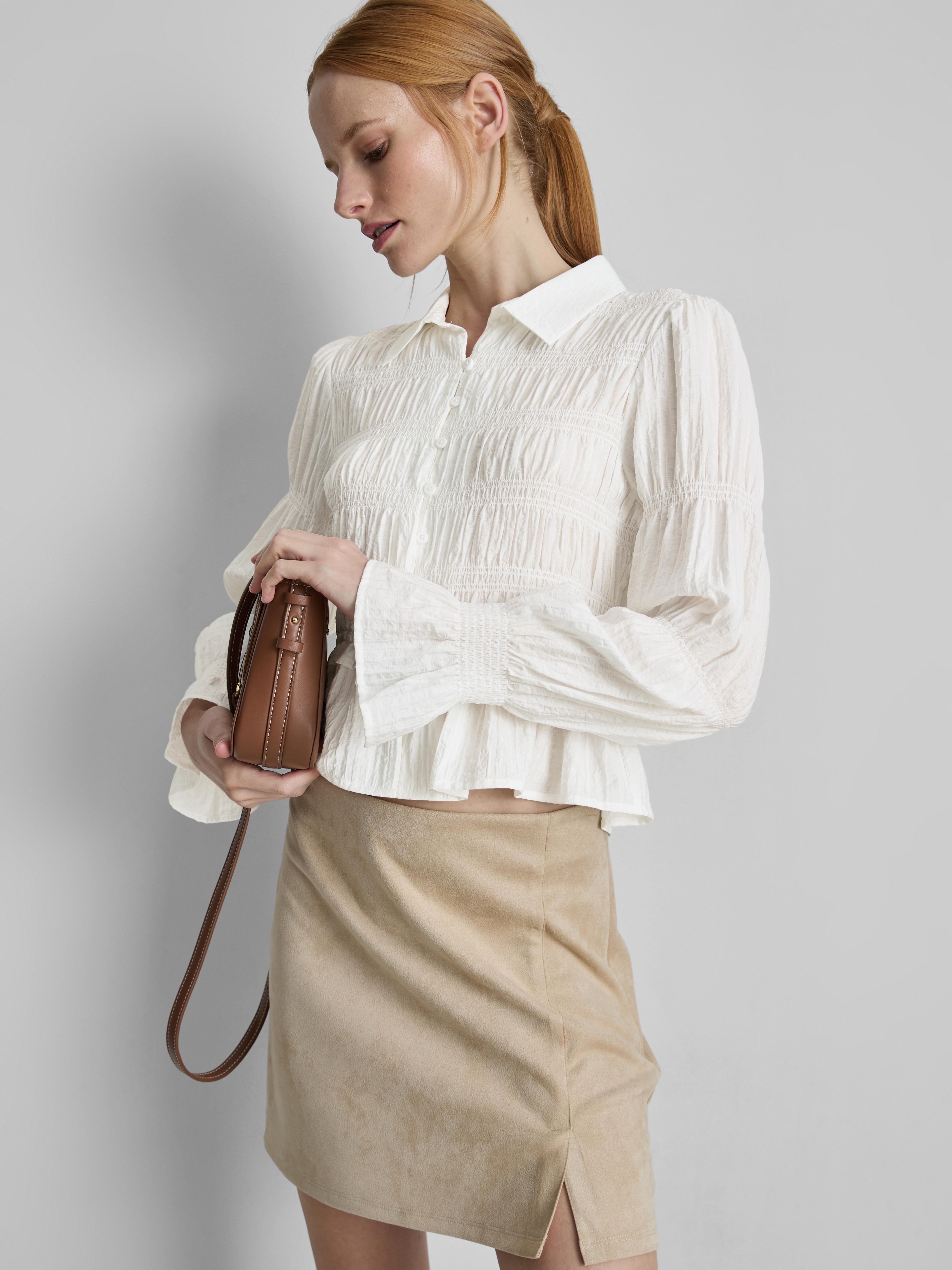 Shirred Peplum Hem Blouse