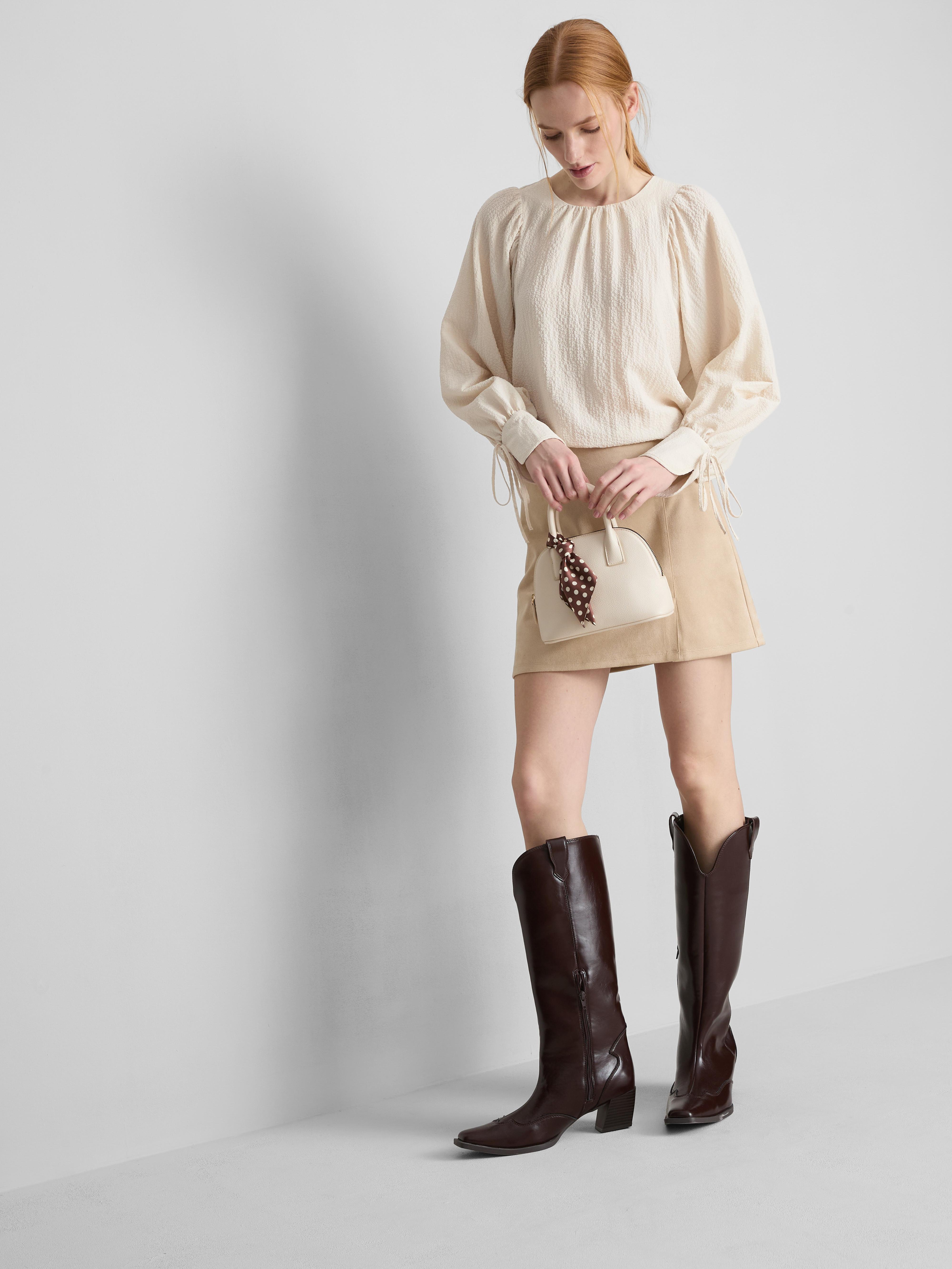 Textured Balloon-Sleeve Blouse