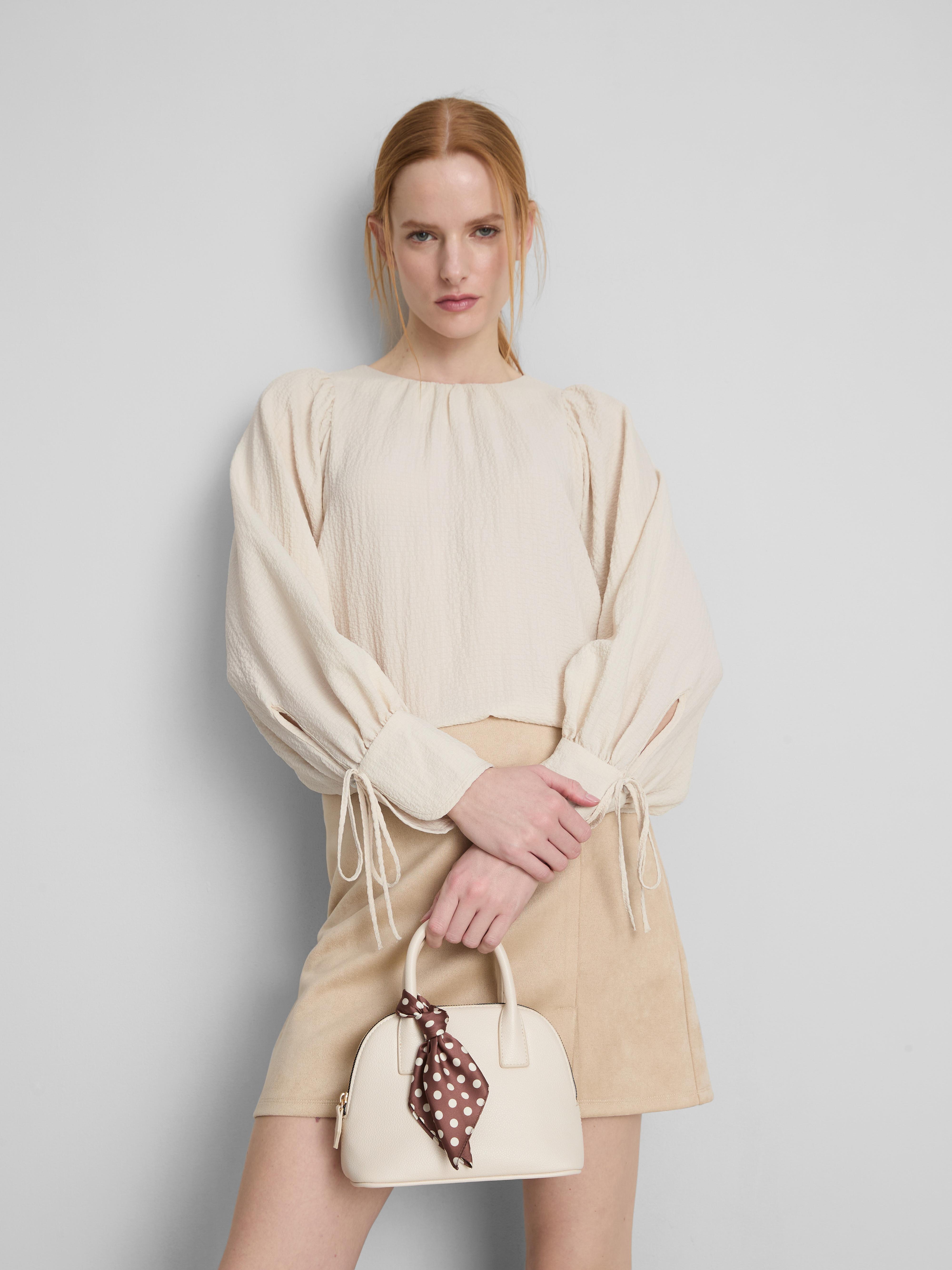 Textured Balloon-Sleeve Blouse