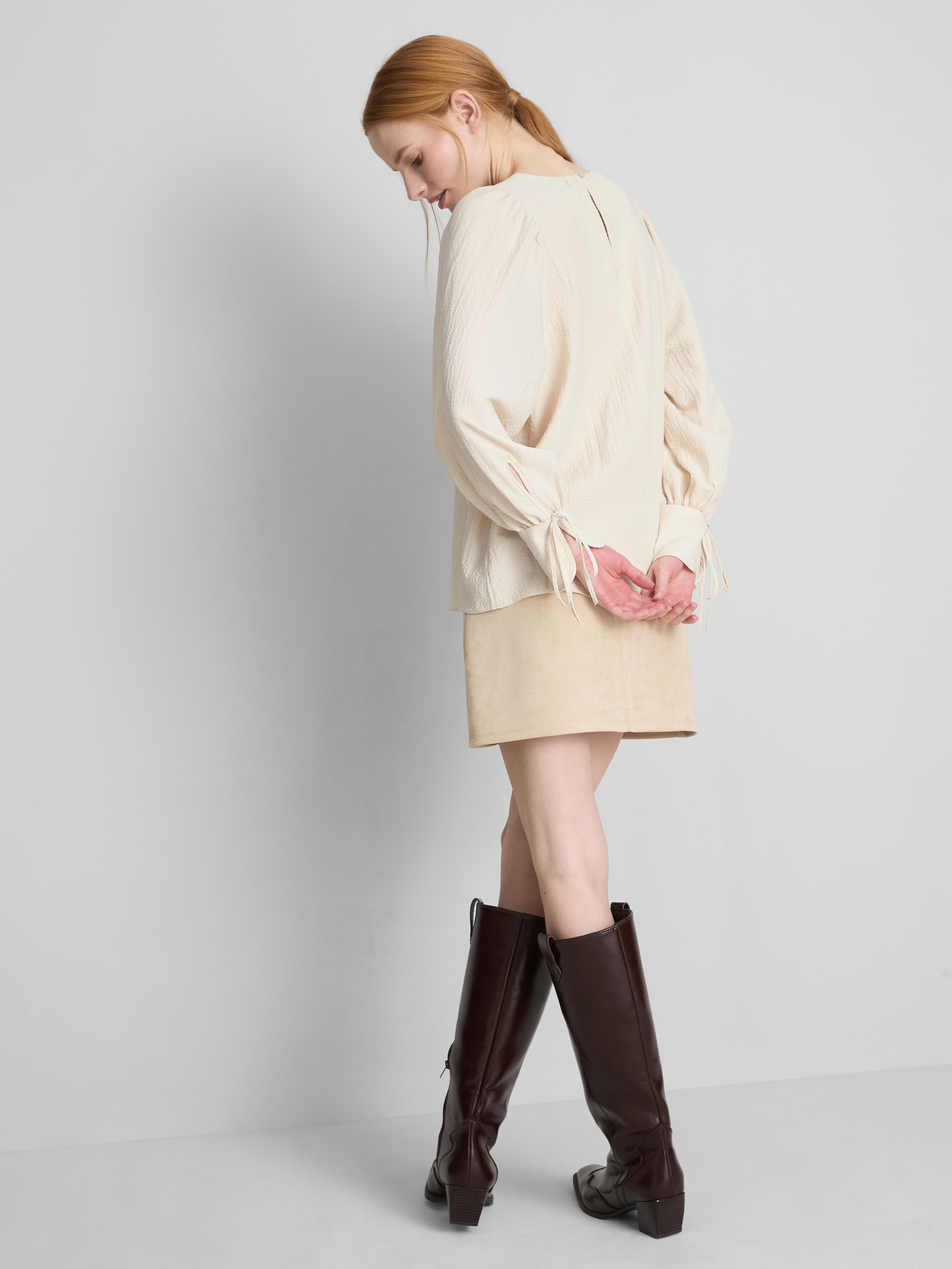 Textured Balloon-Sleeve Blouse