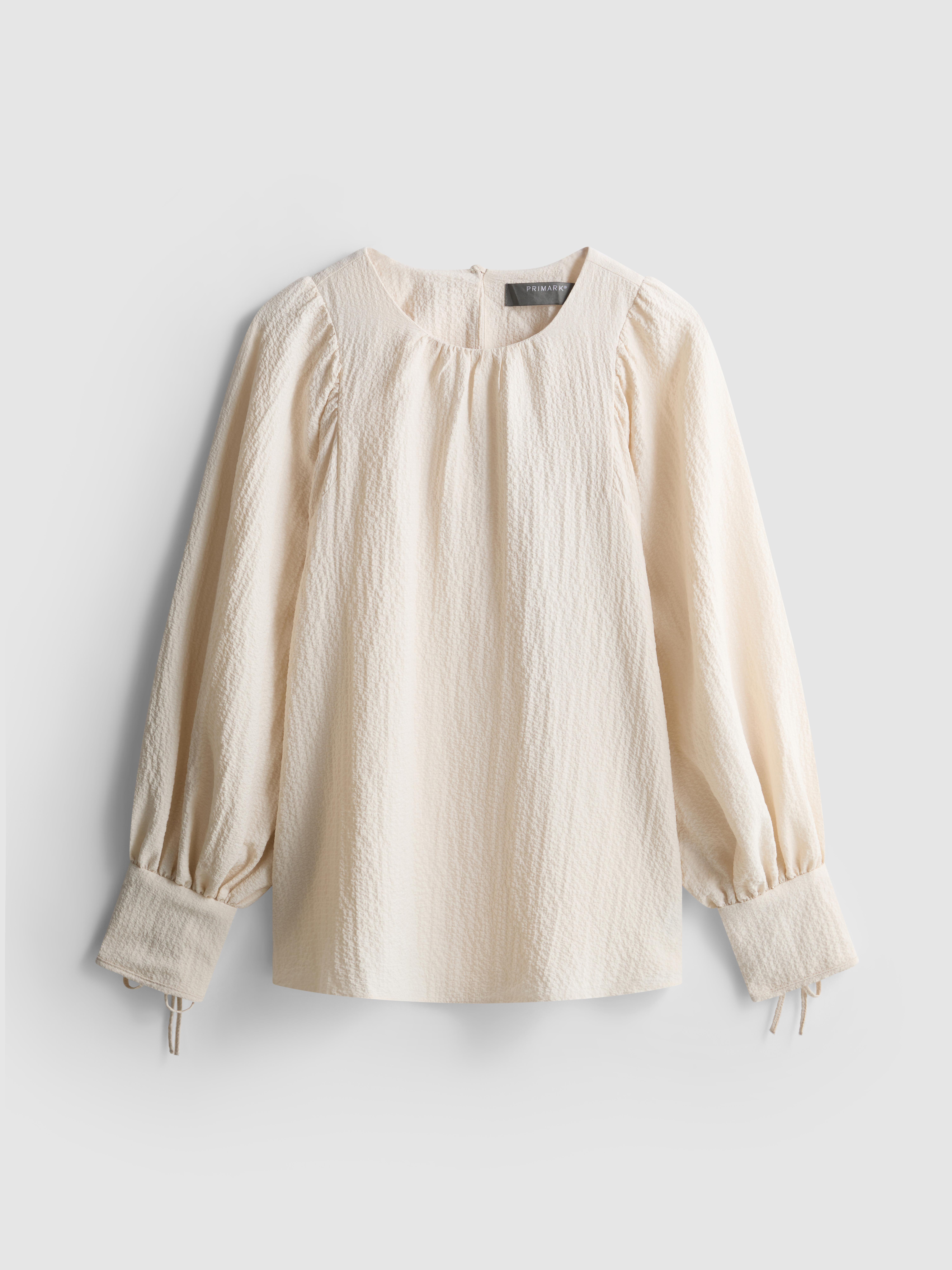 Textured Balloon-Sleeve Blouse