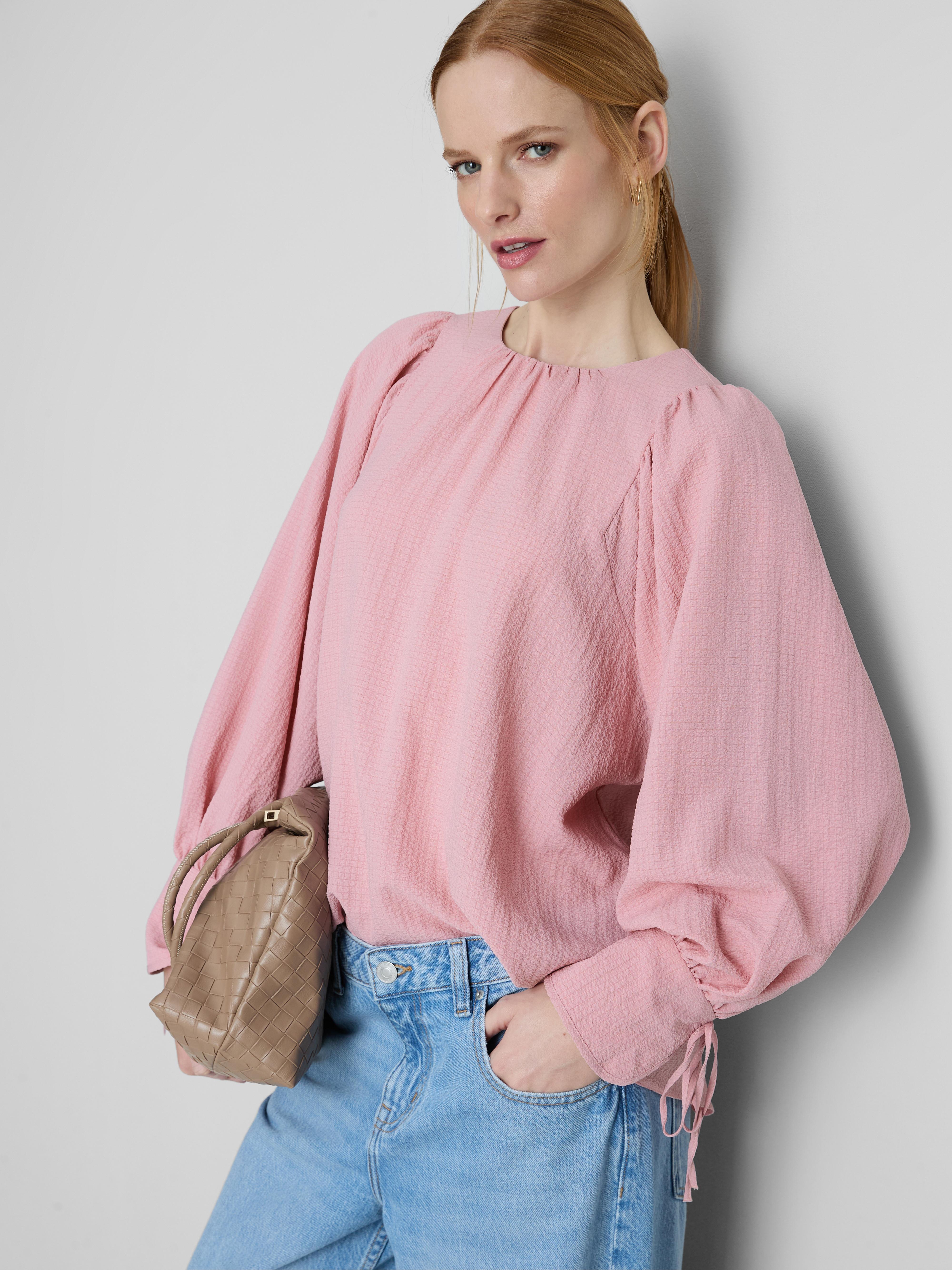 Textured Balloon-Sleeve Blouse