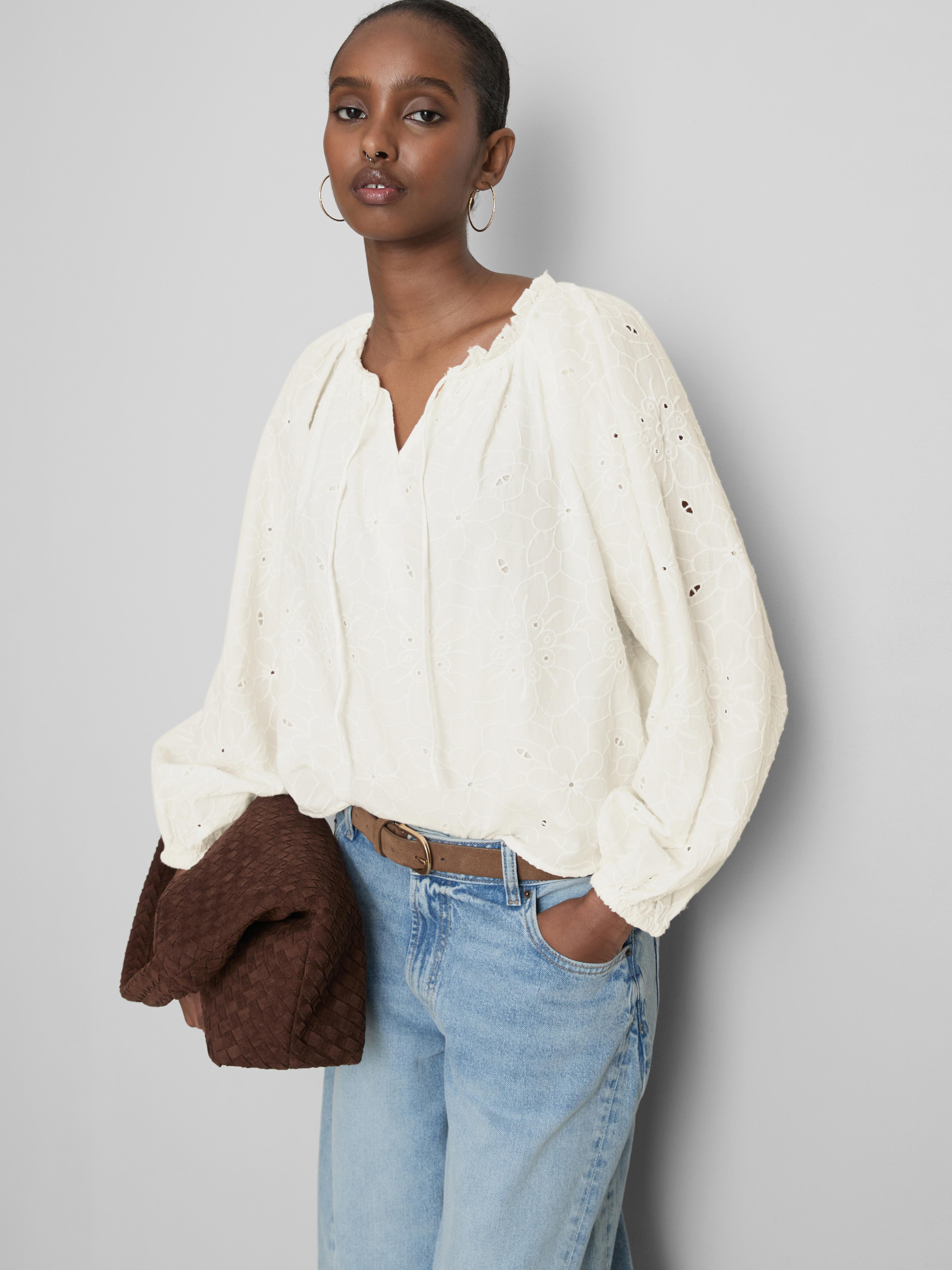 Women's White Embroidered Balloon-Sleeve Blouse | Primark
