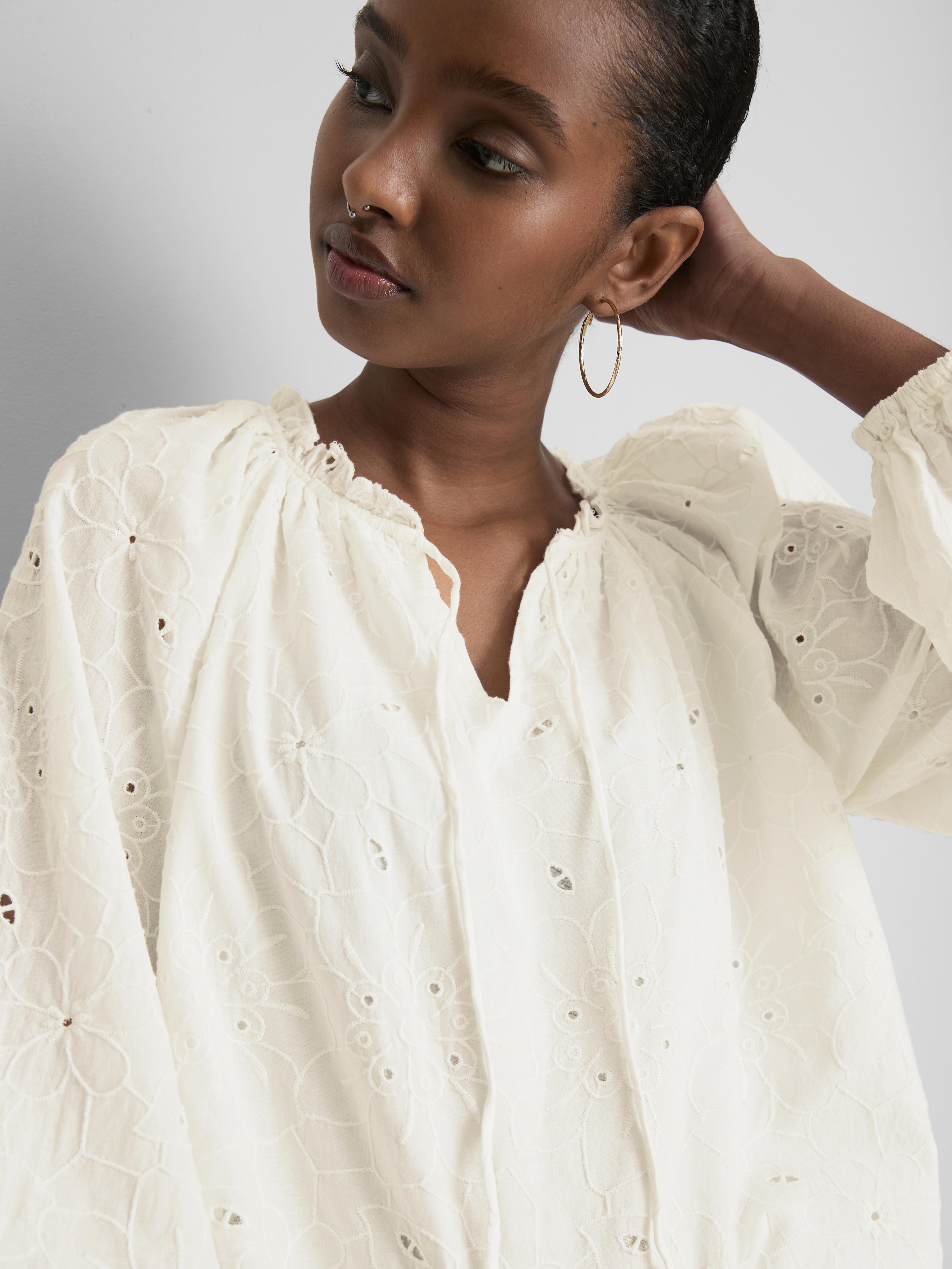 Women's White Embroidered Balloon-Sleeve Blouse | Primark